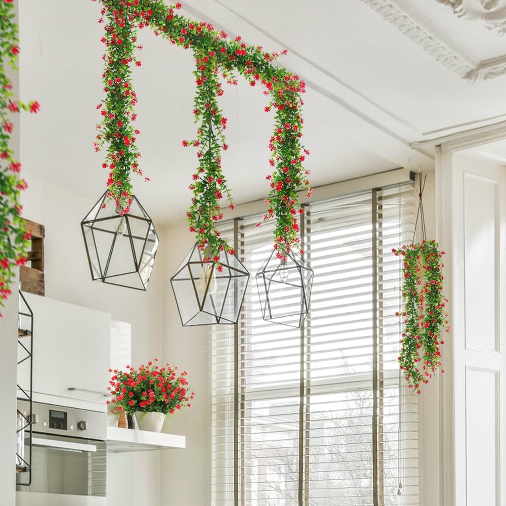 RECUTMS Artificial Eucalyptus Garland 3 Pack Red
