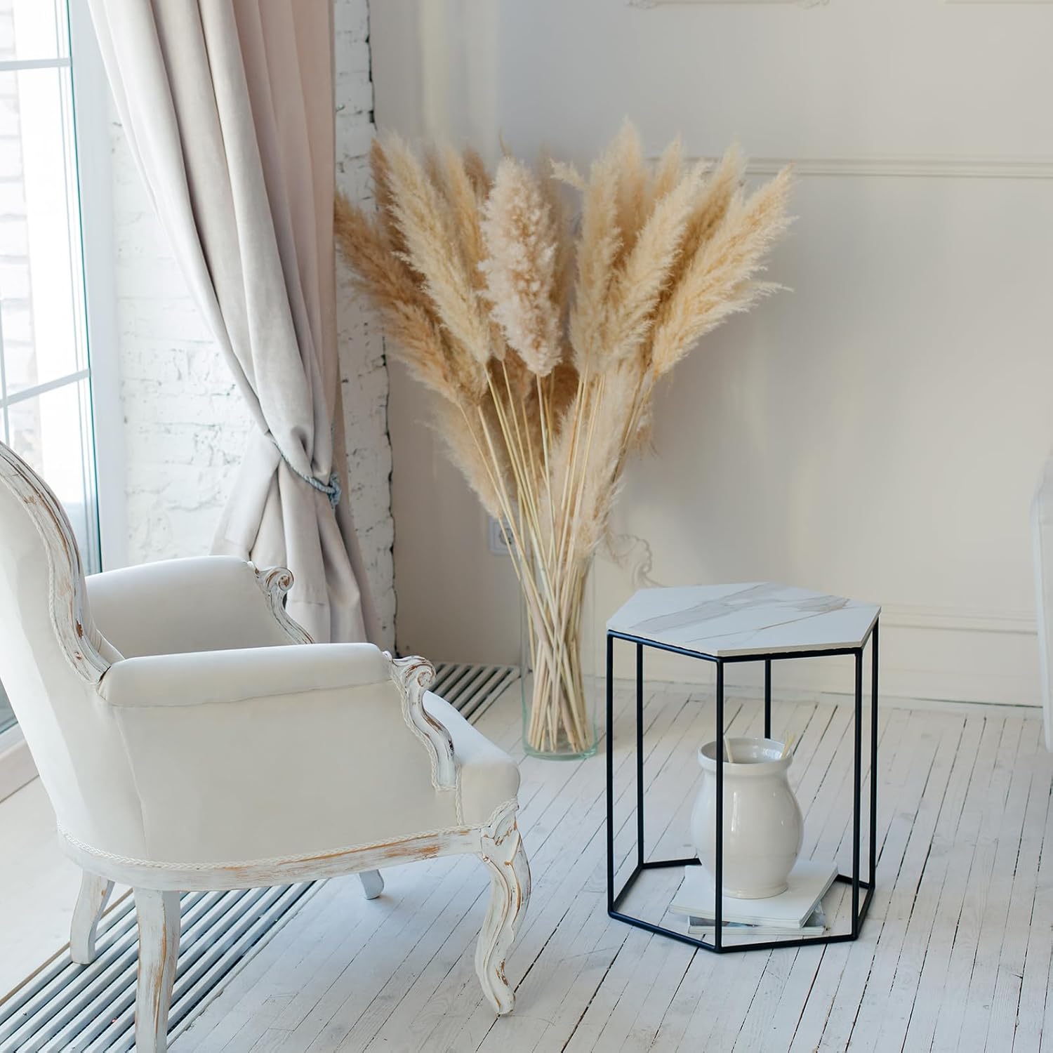 PATIKIL 378in Tall Artificial Pampas Grass 7pcs Gray Fluffy Decor