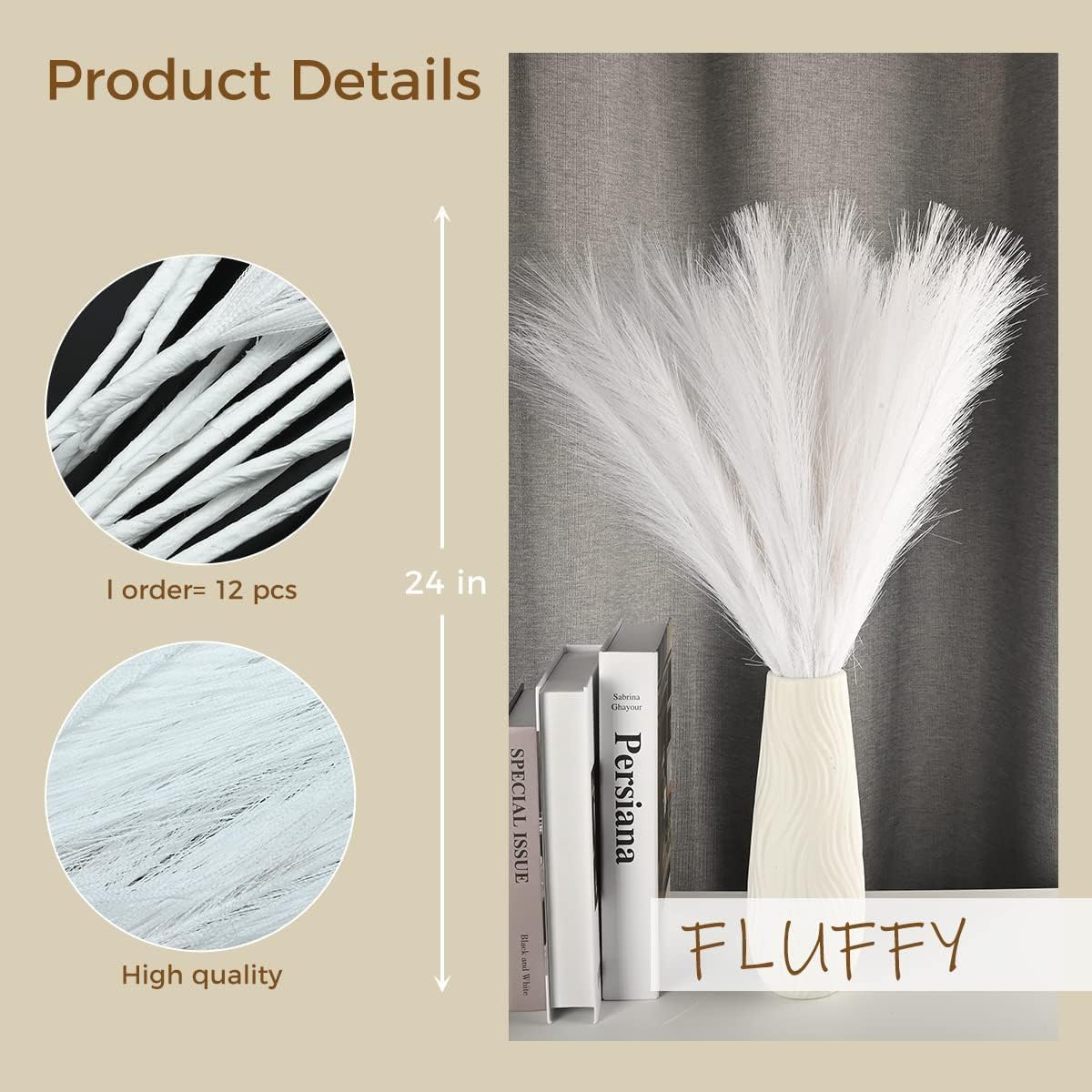 U-LIAN 12PCS White Faux Pampas Grass 24 Inch Decor