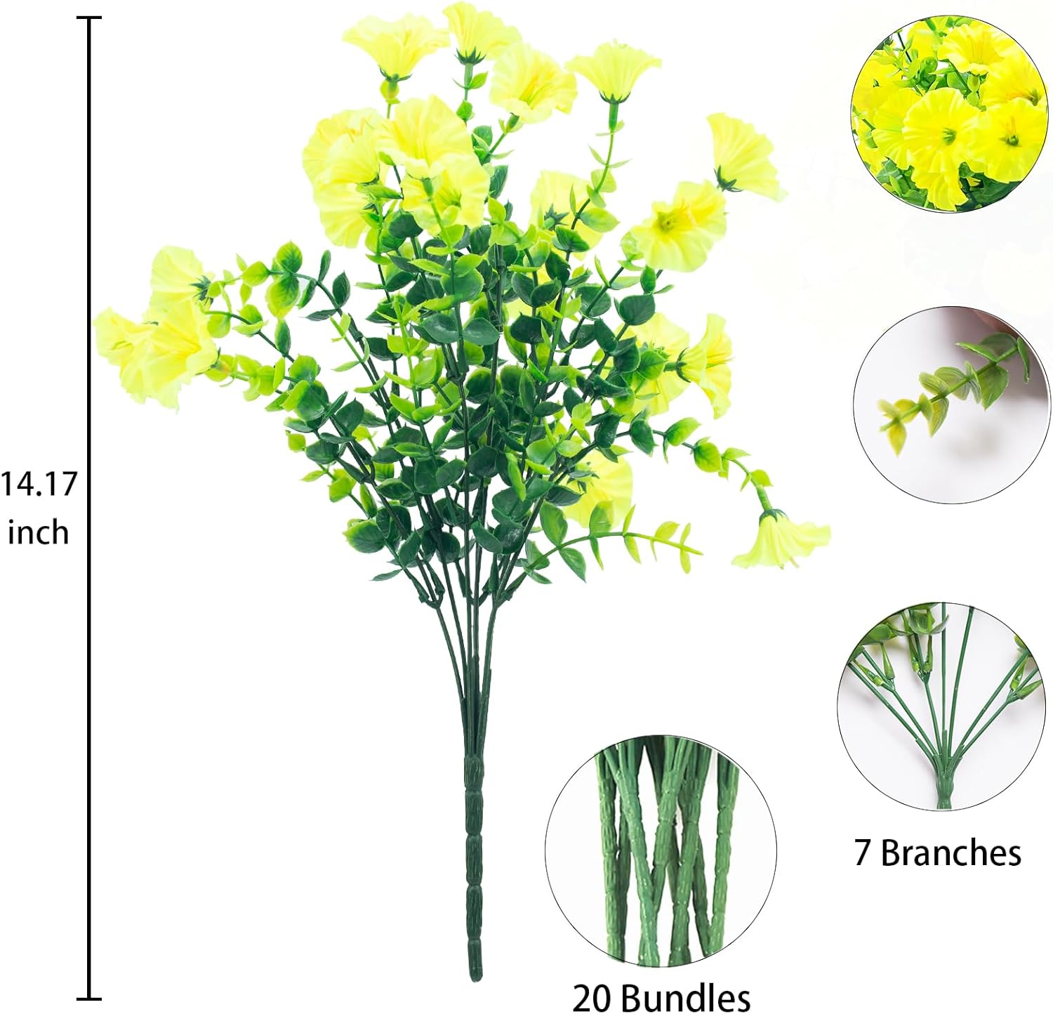 DRT DERUITAI UV Resistant Artificial Yellow Flowers 20 Bundles
