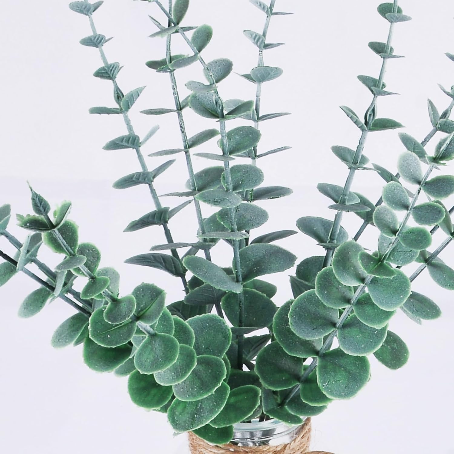 Lovmeety Artificial Eucalyptus Stems with Faux Water in Glass Vase