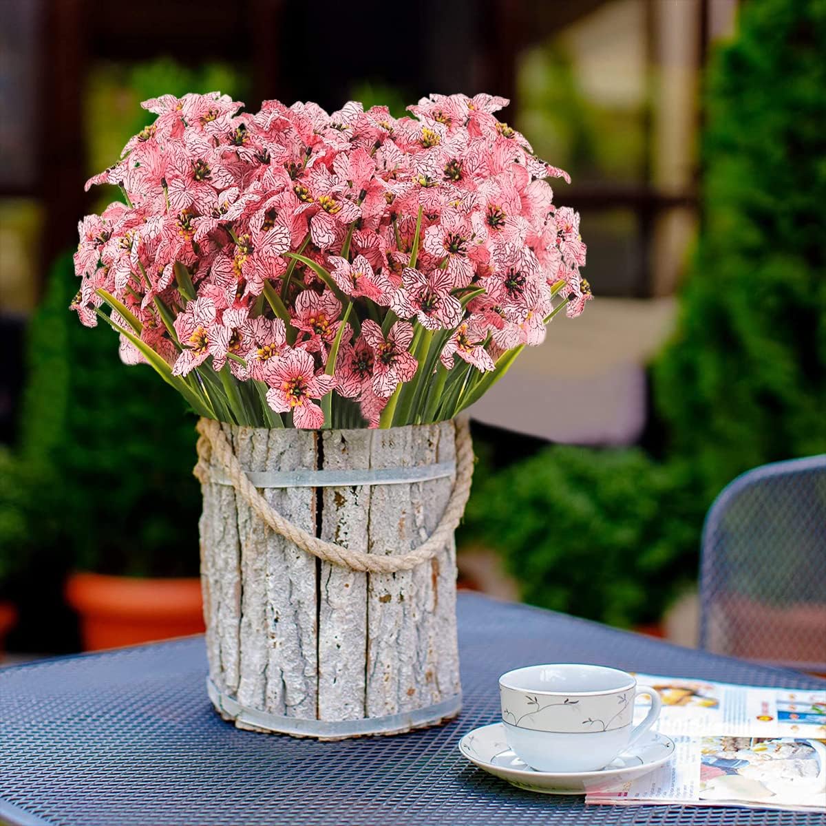 UV Resistant Artificial Flowers 12 Bunches Pink
