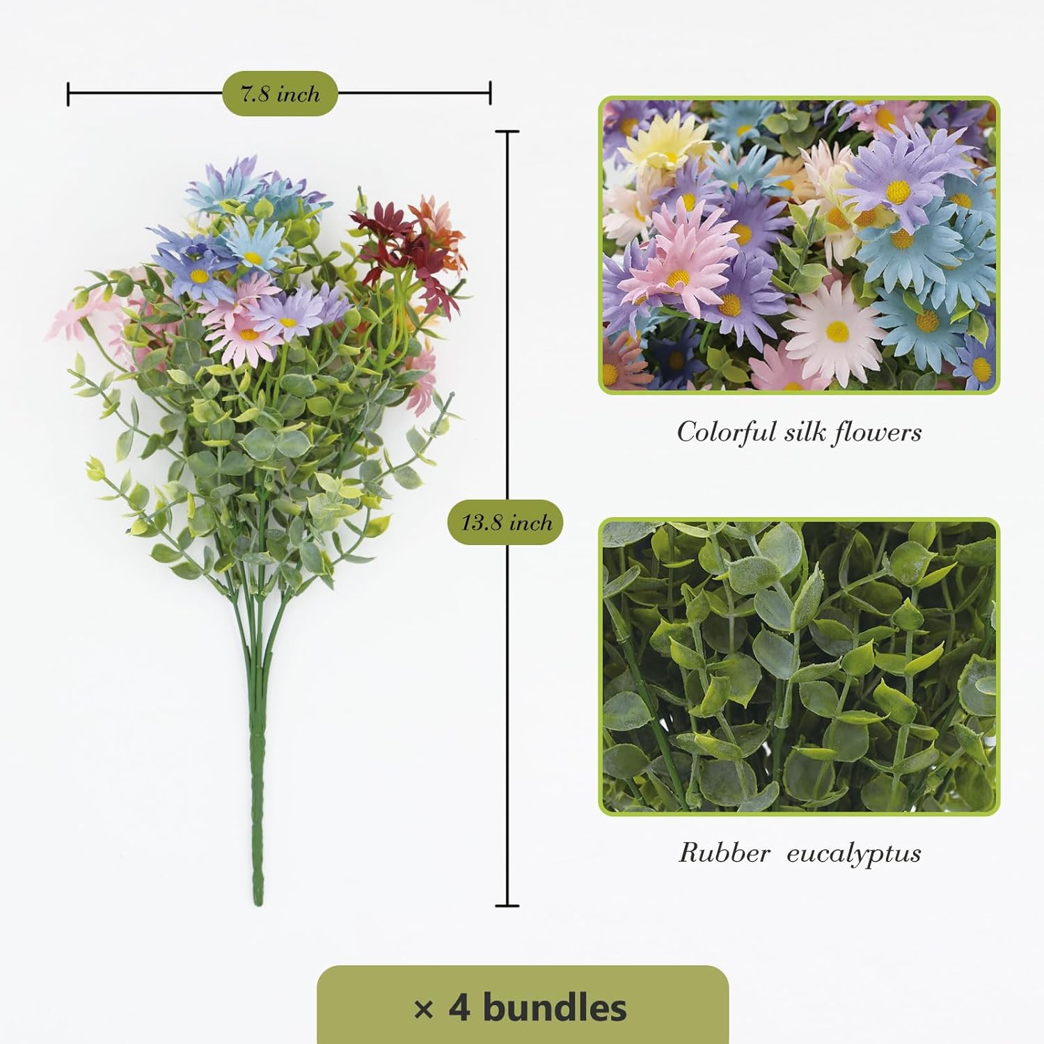 Pretty Jolly Artificial Flowers Rainbow Daisies Eucalyptus Greenery Decor
