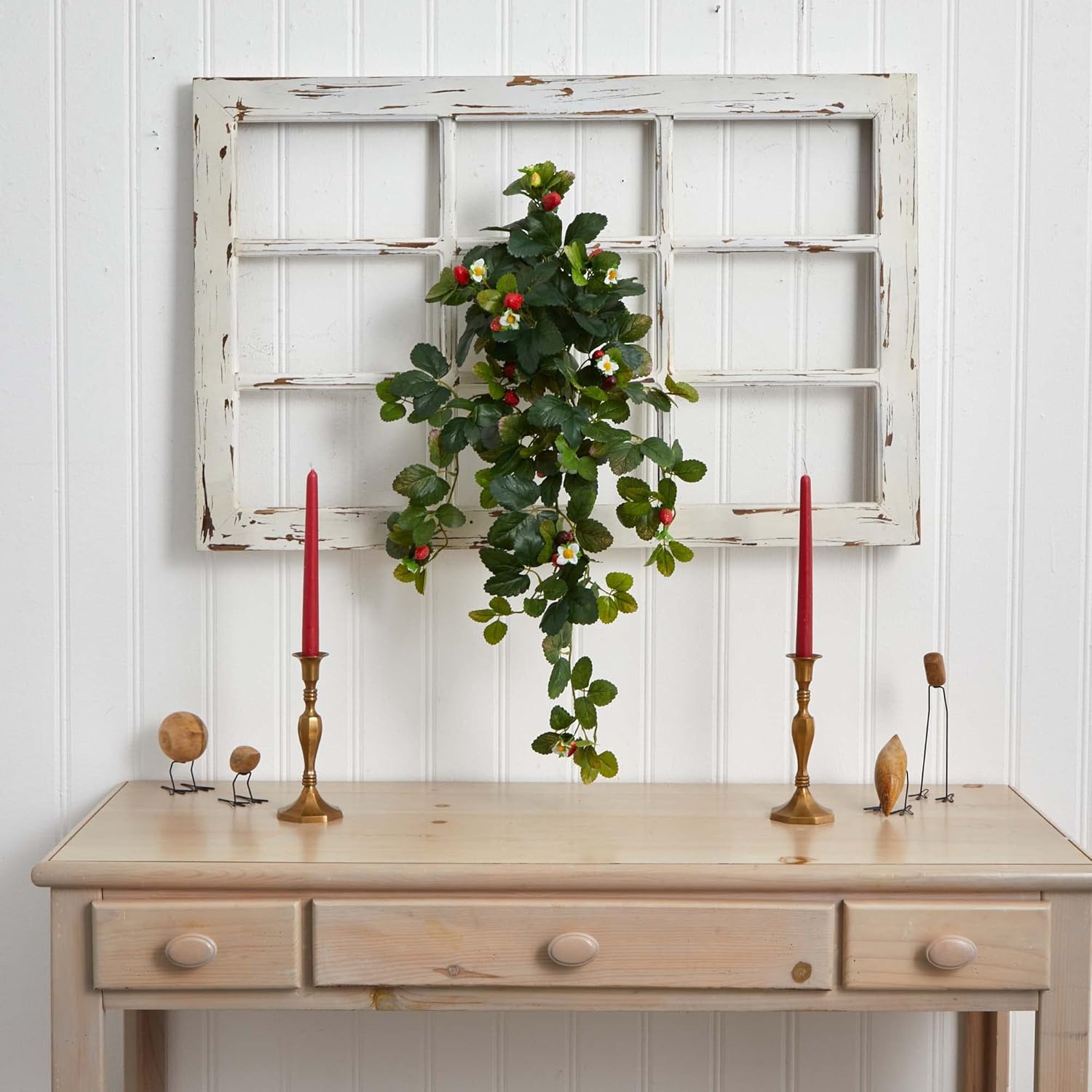 Nearly Natural 31in Strawberry Hanging Bush Set of 2