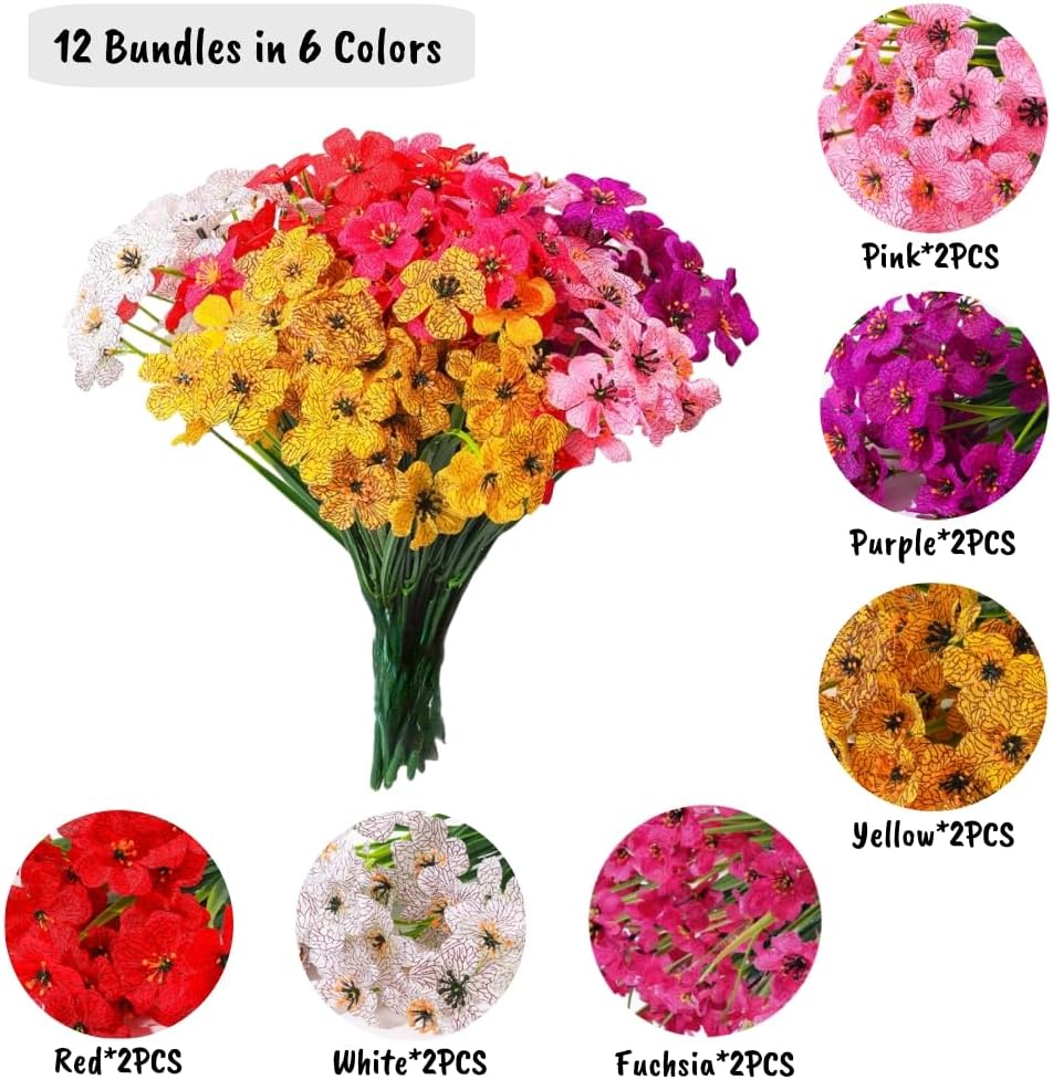 12 Bundle Artificial Flowers for Outdoor Decor