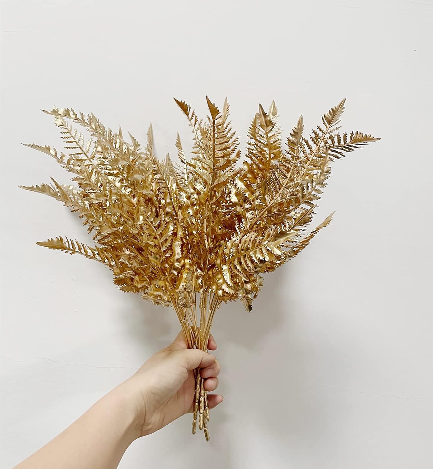 Rikyo 4 Bunches Gold Boston Fern Artificial Bush Plant