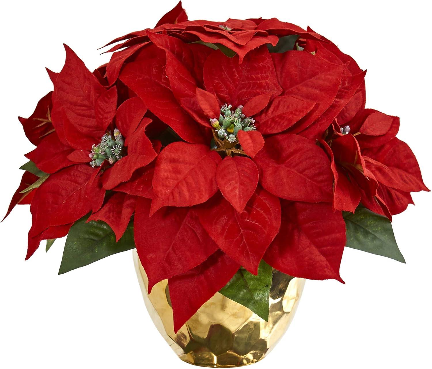Nearly Natural Poinsettia Artificial Arrangement in Golden Vase 1