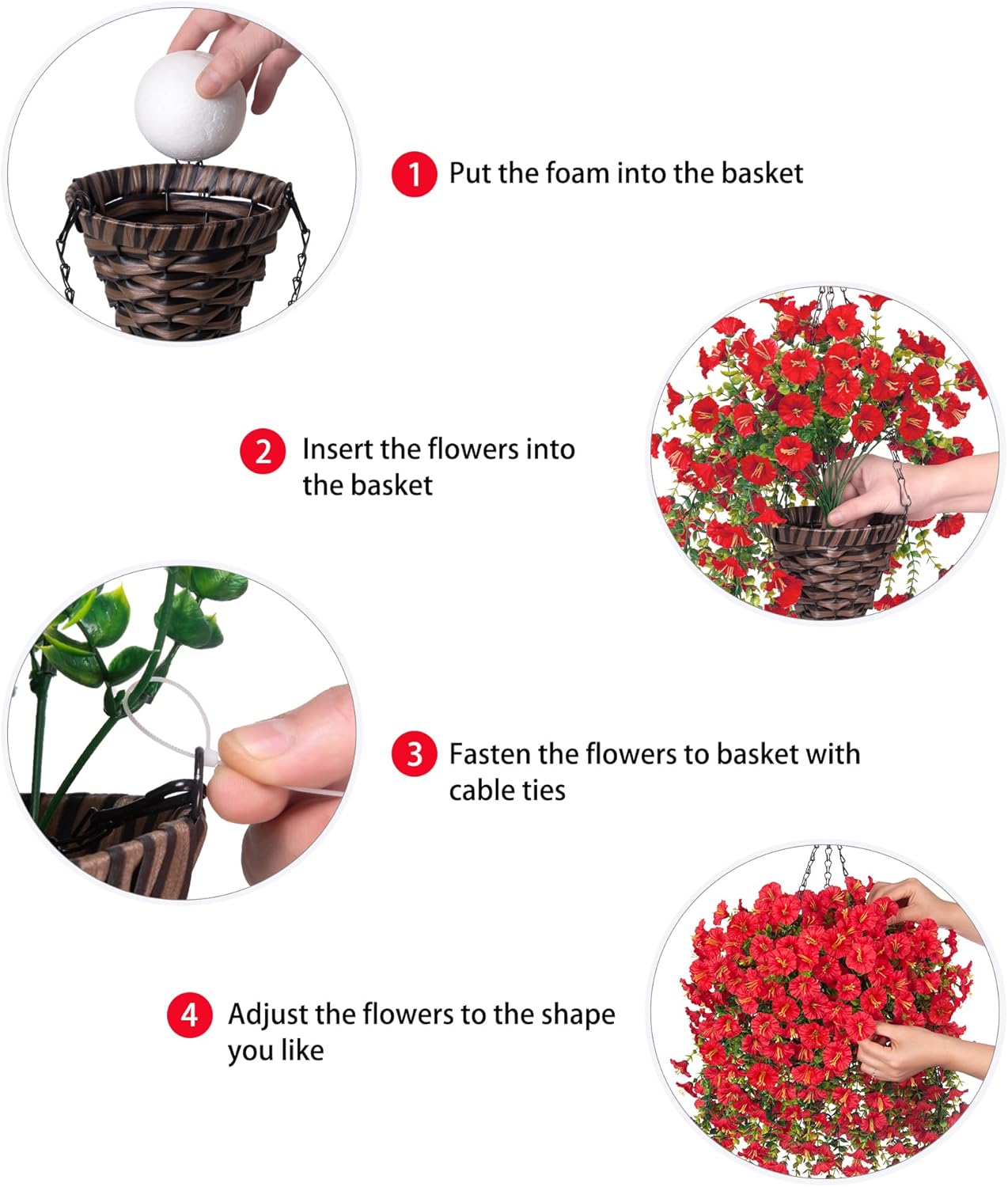 HyeFlora Artificial Hanging Flowers with Basket