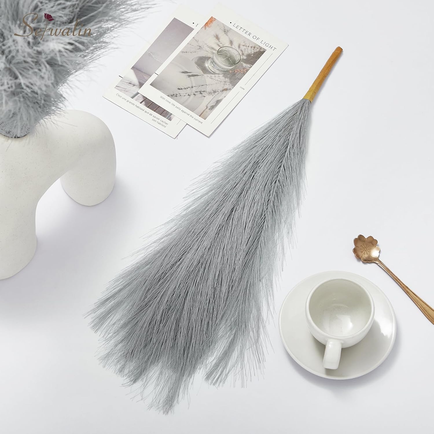 Serwalin Grey Pampas Grass Decor Centerpieces 6pcs