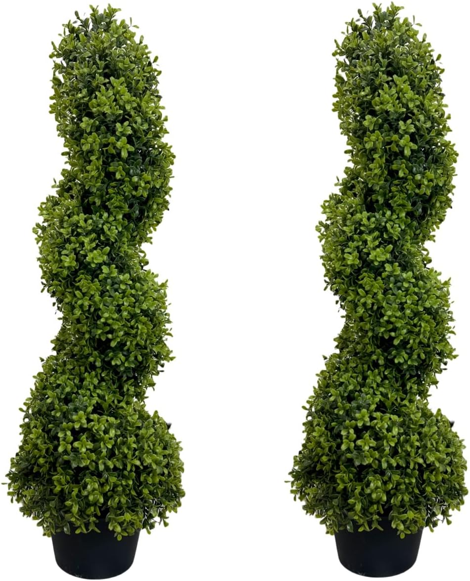3FT Artificial Boxwood Topiary Tree Spiral Plants 2 Pack