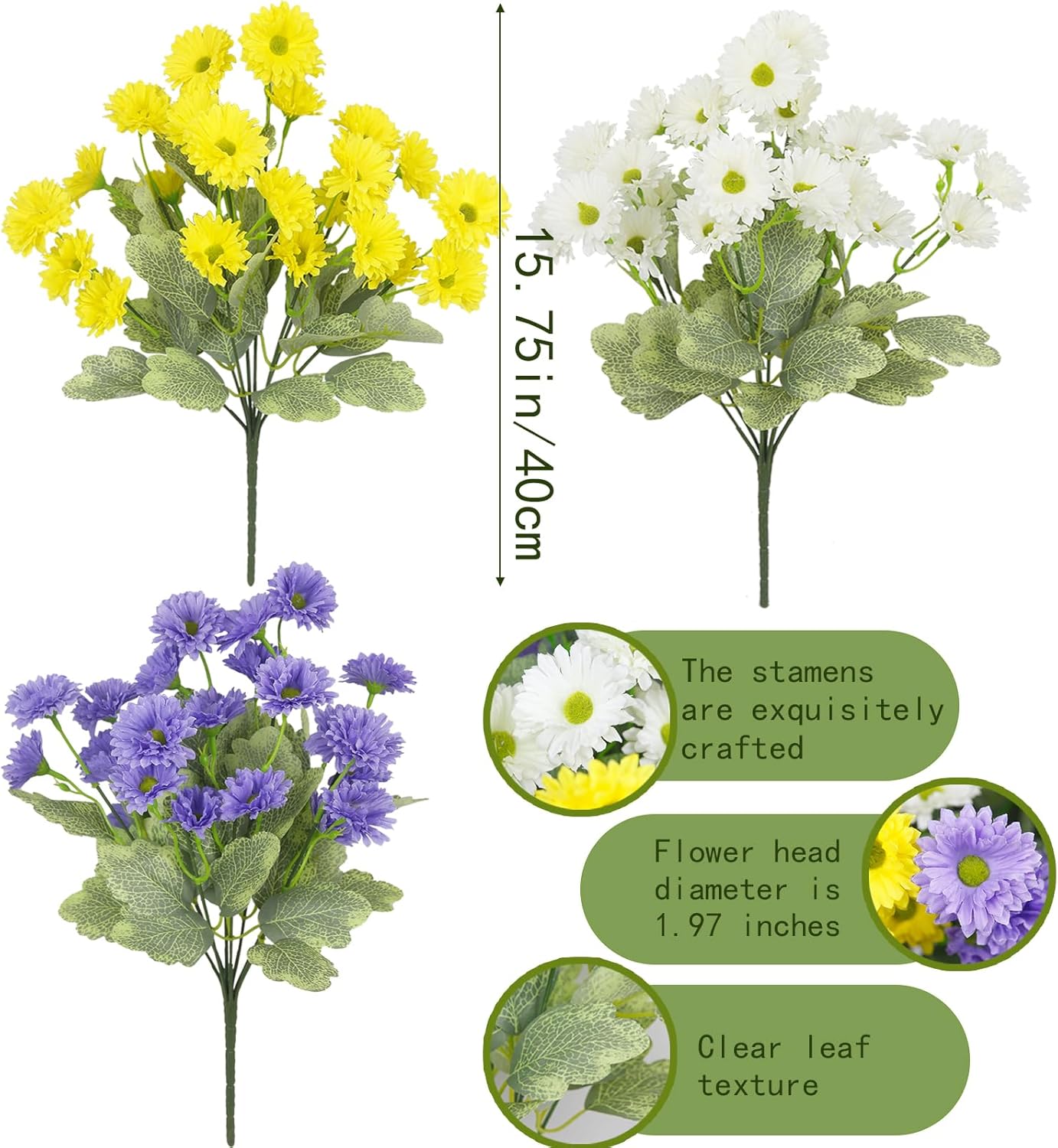 3 Pcs Artificial Dahlia Flowers for Outdoor Decor