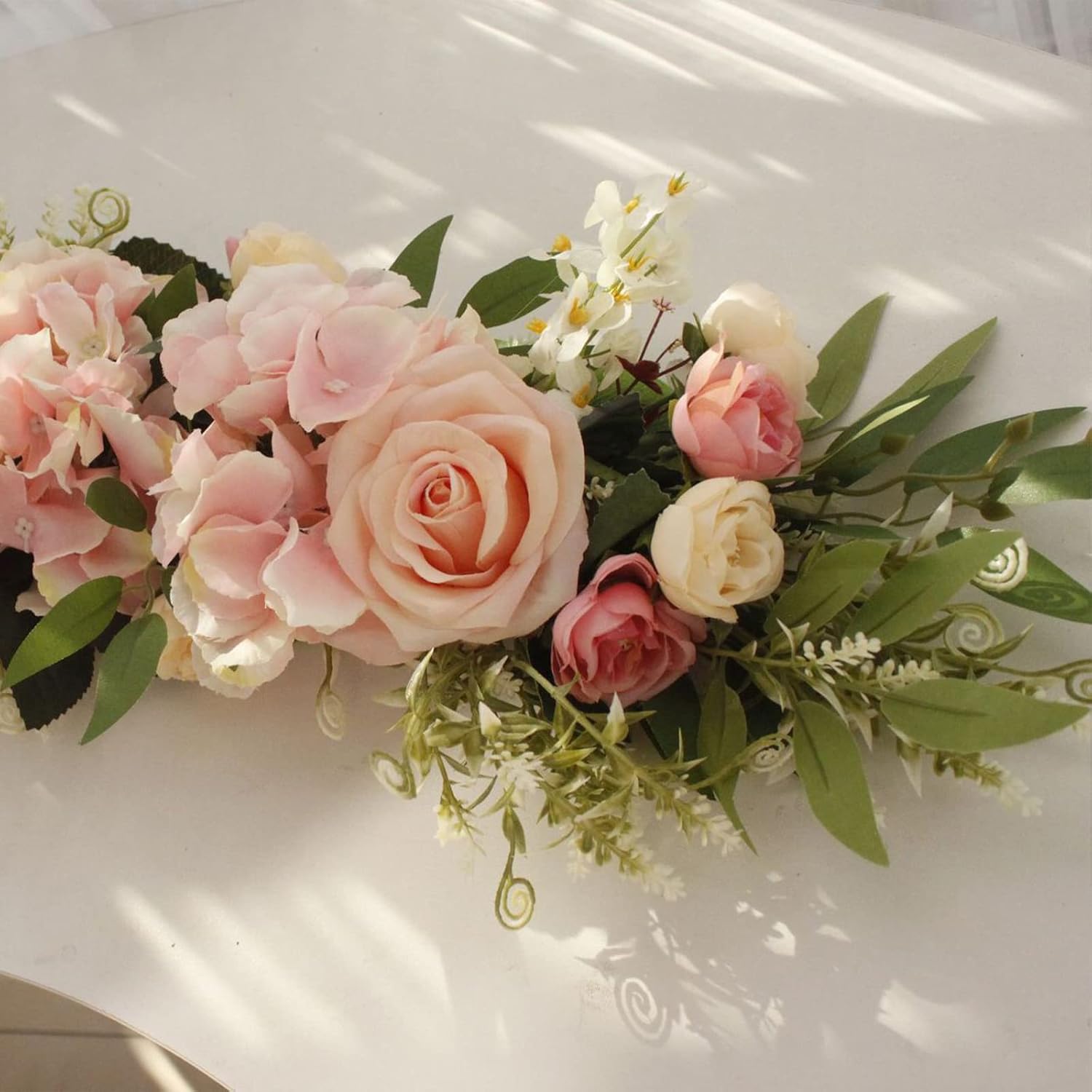 Pink Rose Wedding Arch Flowers with Greenery