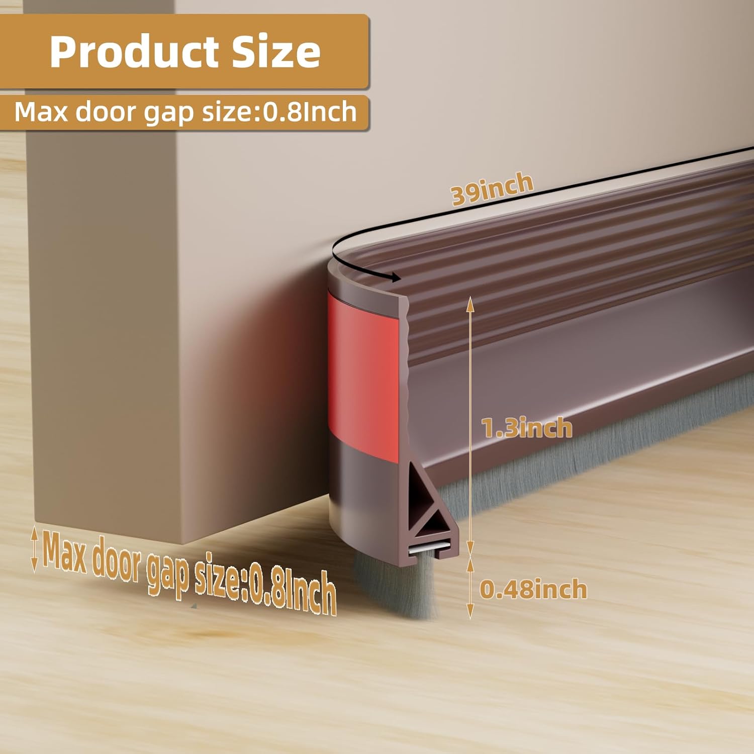 39 Inch Door Draft Stopper with Brush Strong Adhesive