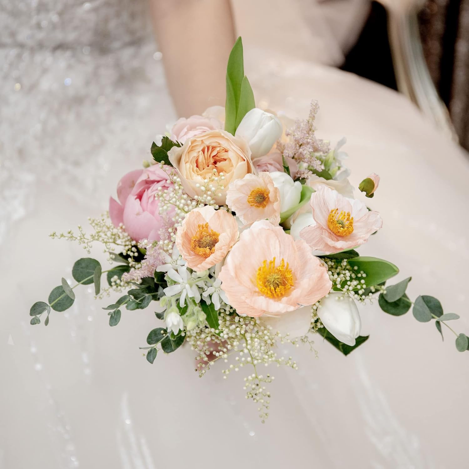 Kainonnan Artificial Poppy Flowers 5Pcs Set Champagne