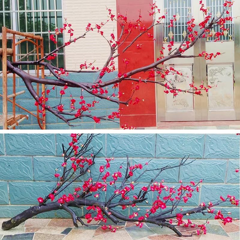 Red Silk Artificial Plum Blossom Flowers 1mx08m