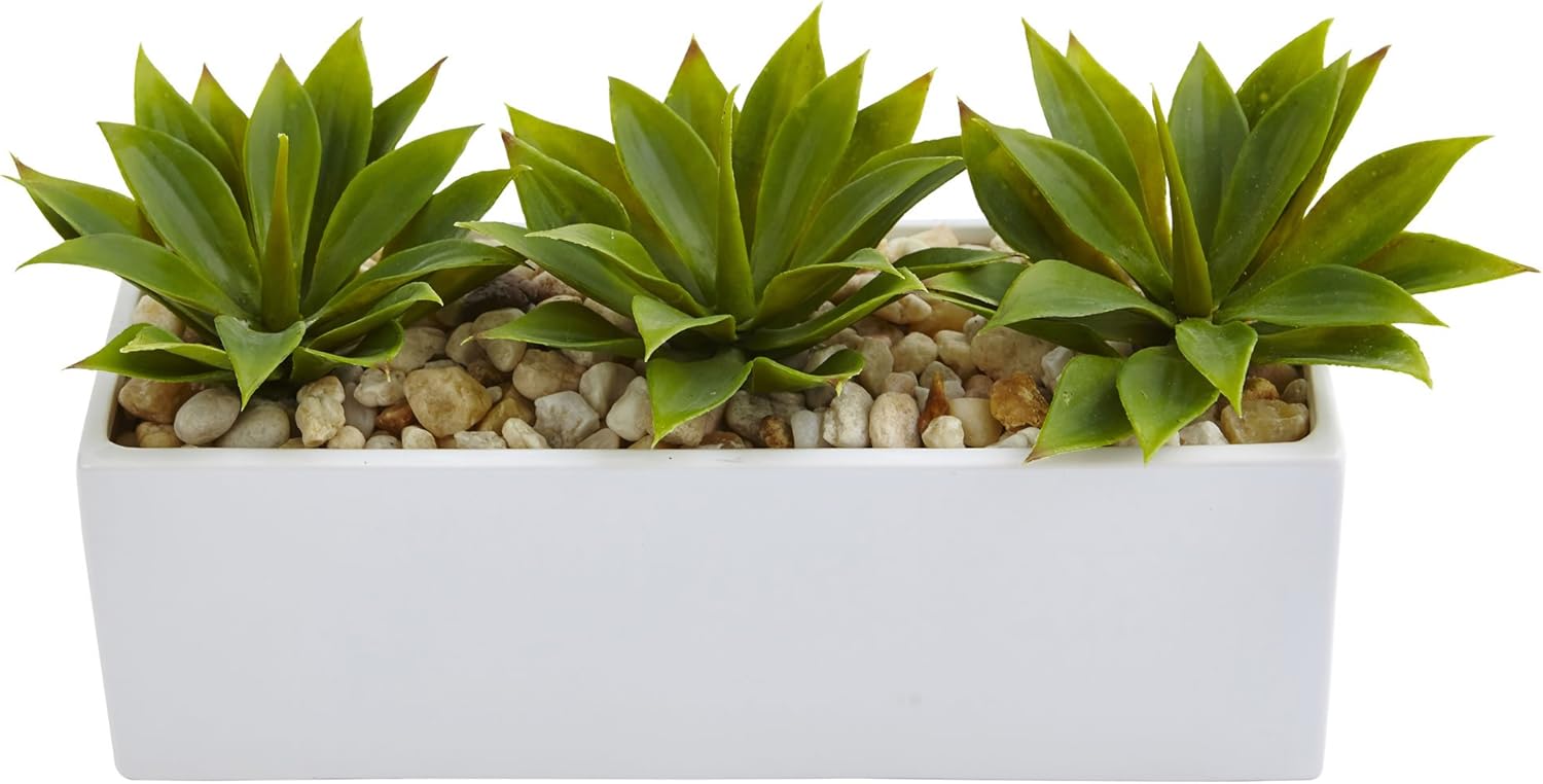 Nearly Natural 6916 Agave Succulent in Green Rectangular Planter