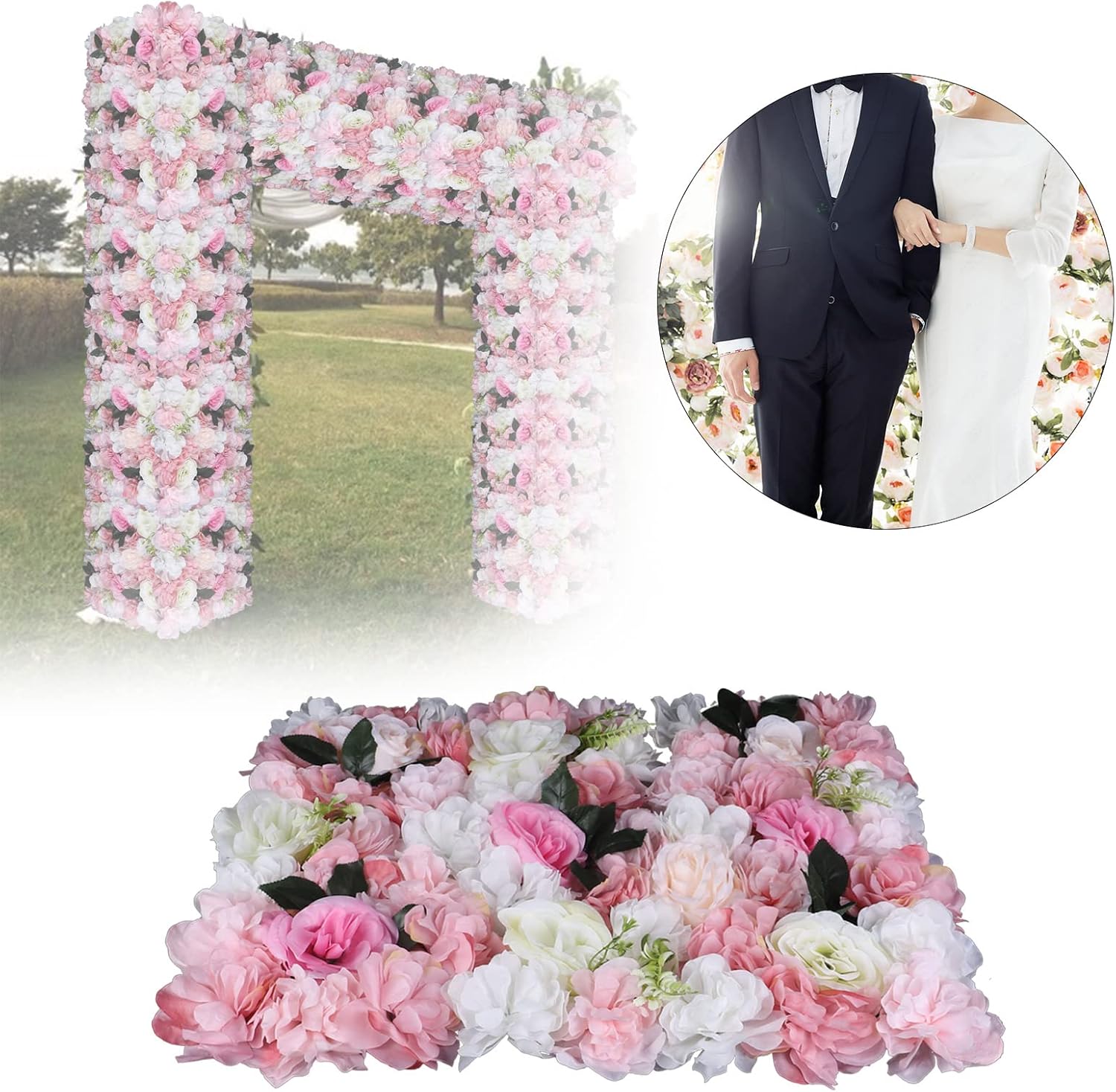 12Pcs Pink White Rose Wall Panel 3D Decor