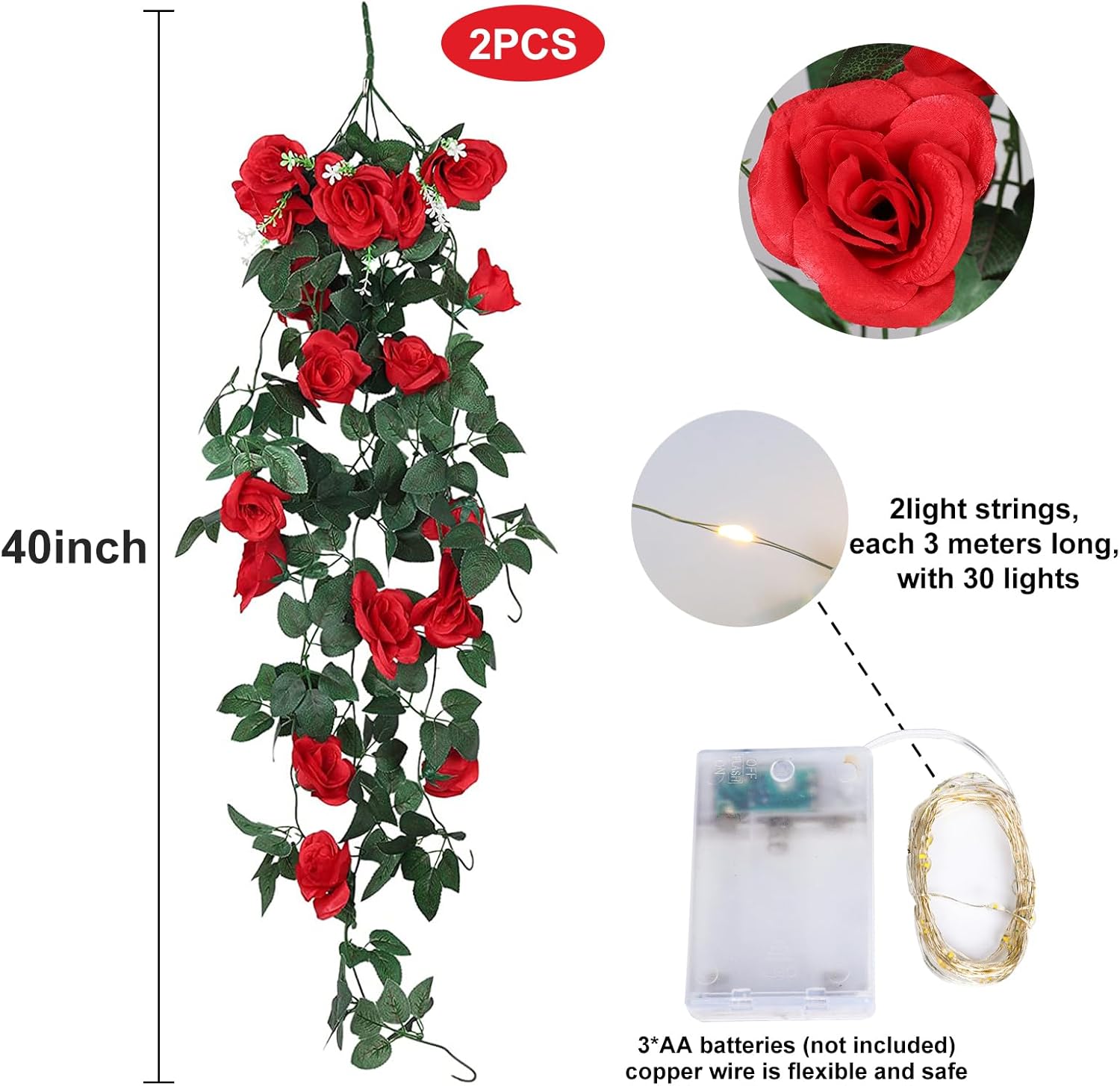 RECUTMS Artificial Hanging Rose with Realistic Fern Leaves