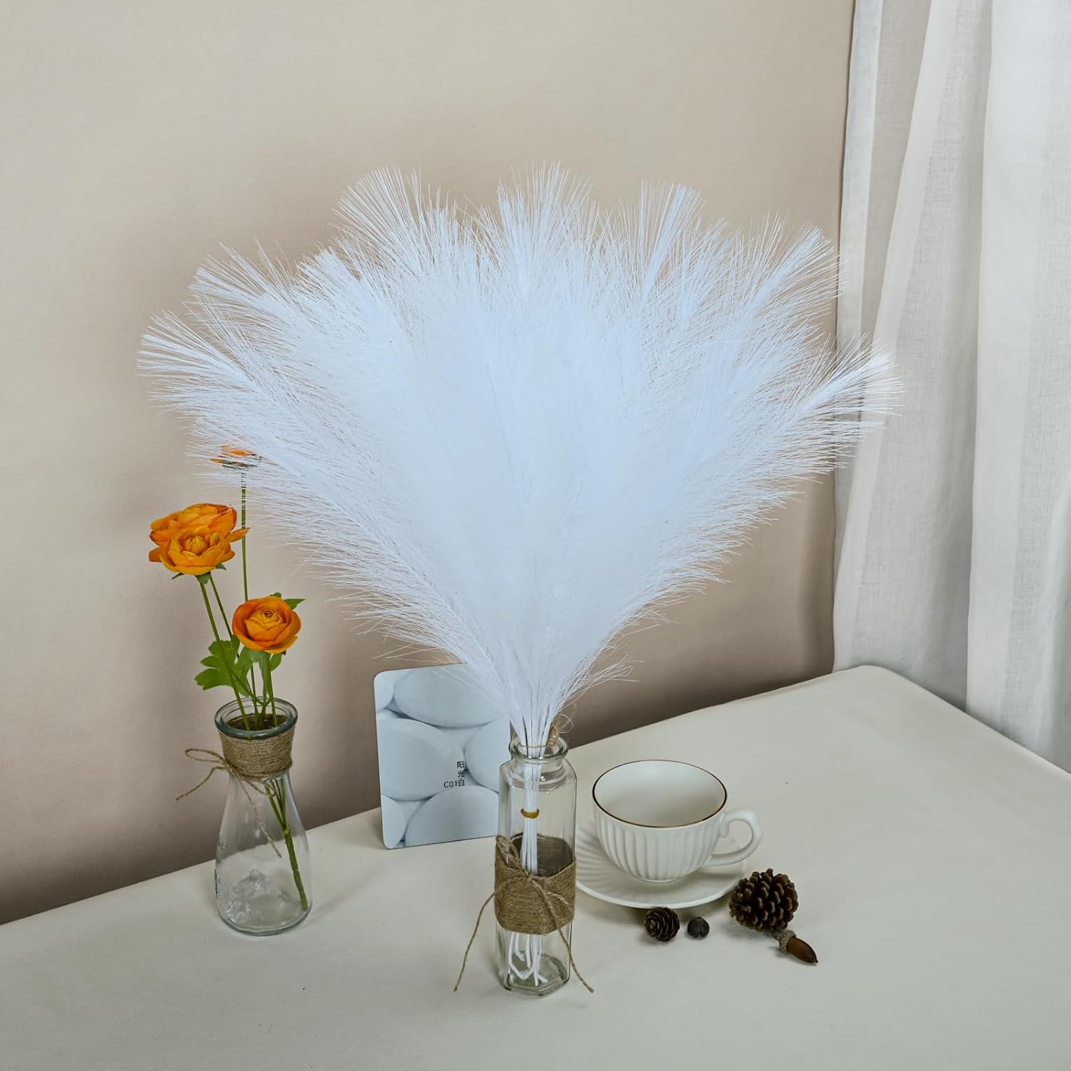 U-LIAN 12PCS White Faux Pampas Grass 24 Inch Decor
