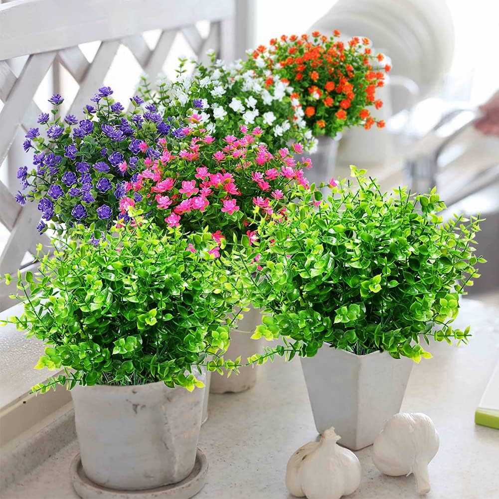 8 Bundles Artificial Boxwood Stems Faux Plants for Home Garden Office Wedding