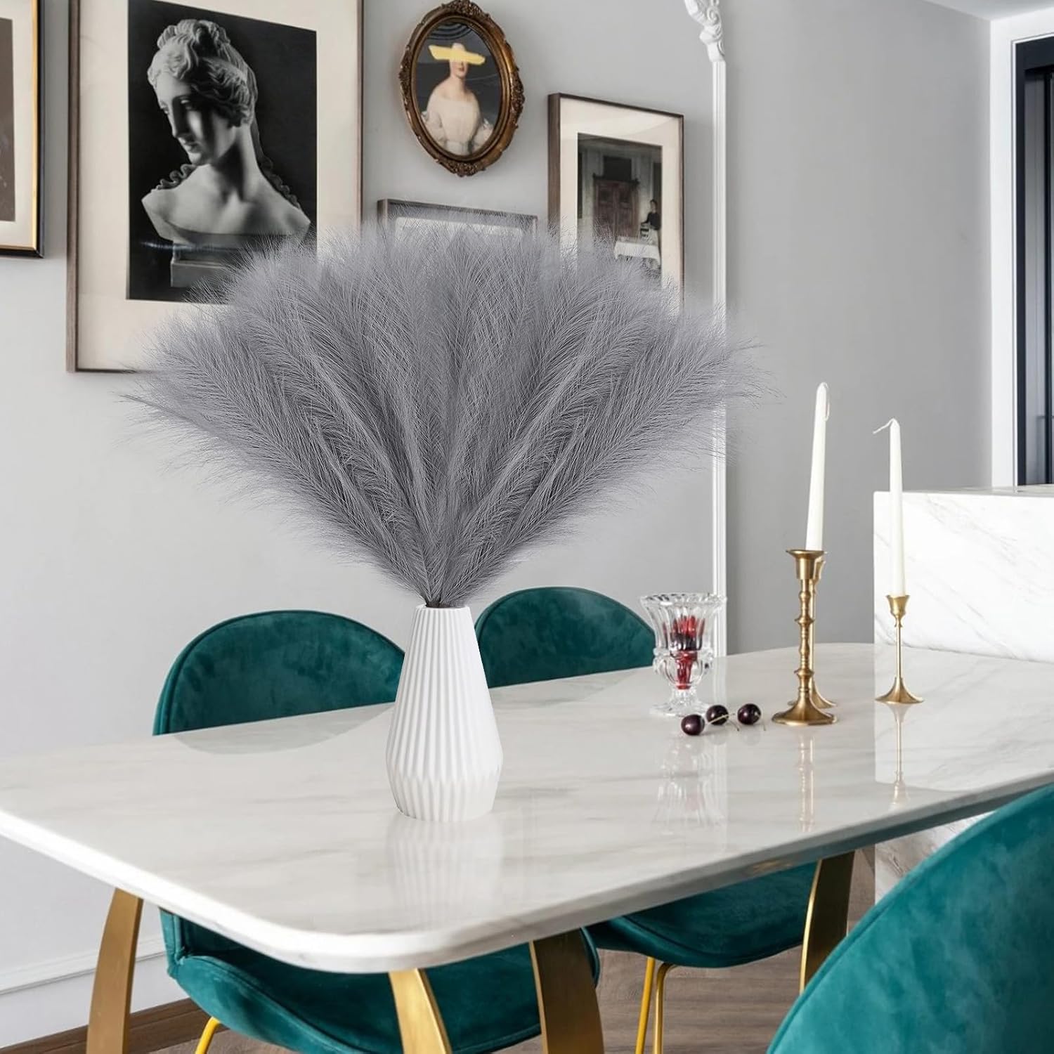 Faux Pampas Grass Decor 177 Inch 6pcs Light Grey