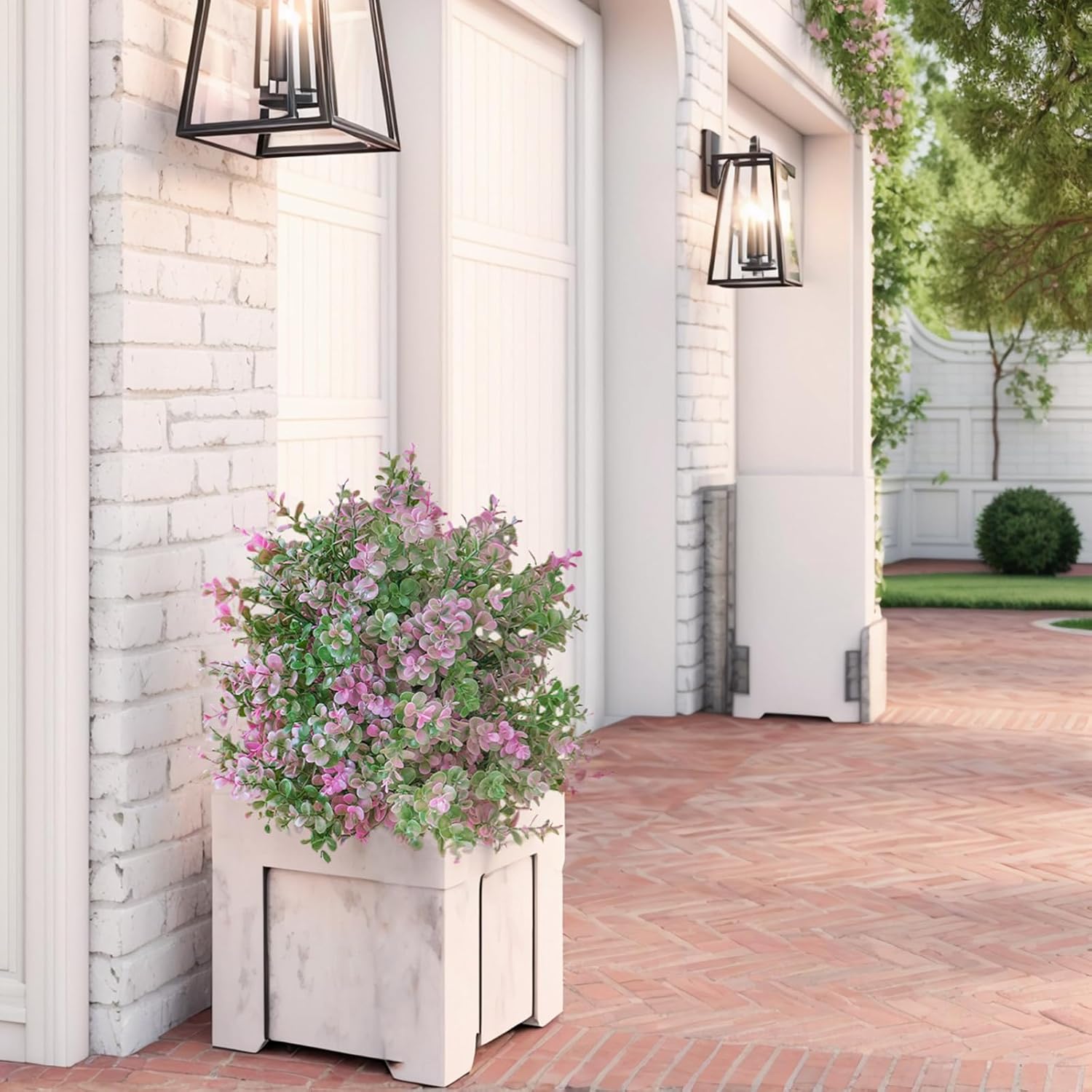 Owls Yard Artificial Boxwood Plants Purple and Green Faux Bushes