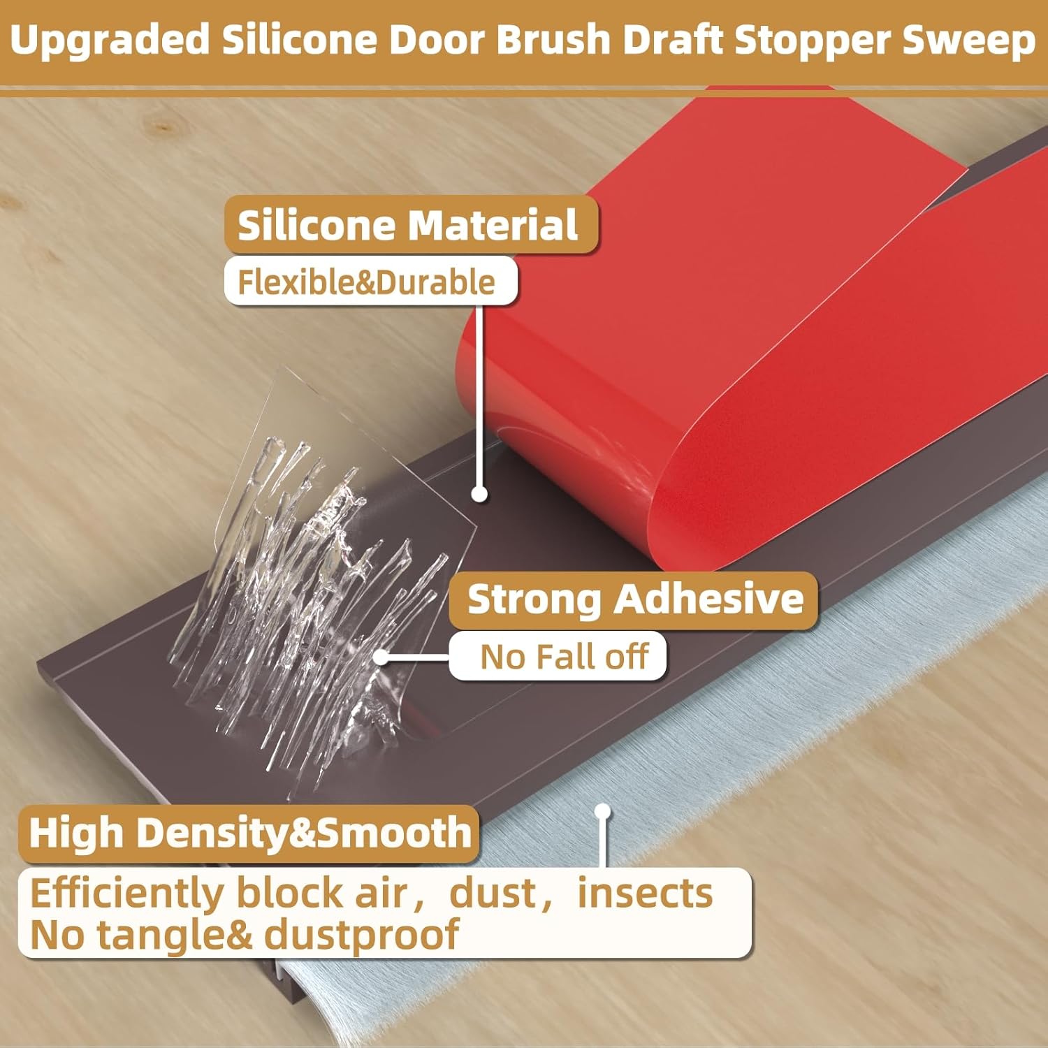 39 Inch Door Draft Stopper with Brush Strong Adhesive