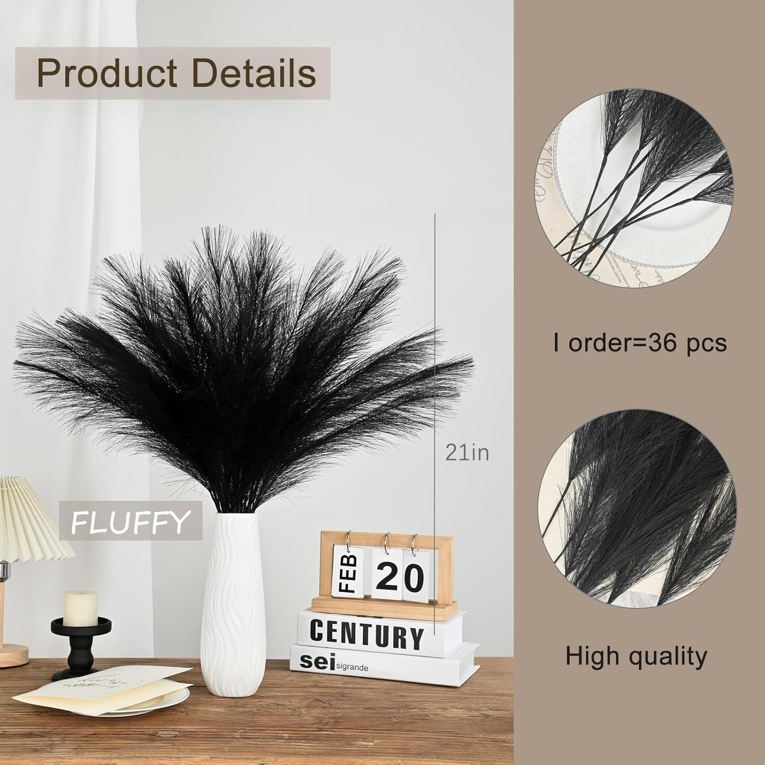 U-LIAN 36PCS Black Faux Pampas Grass Decor