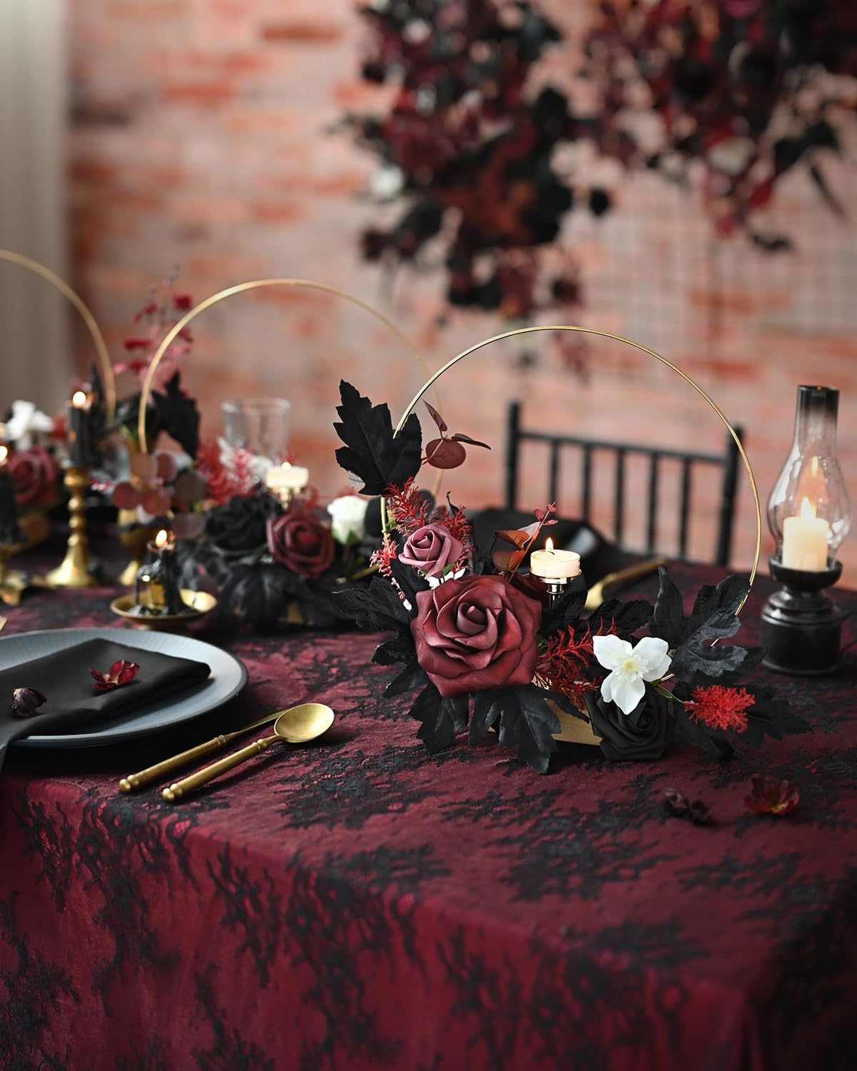 Moody Burgundy Black Artificial Flowers and Greenery Mini Combo Set