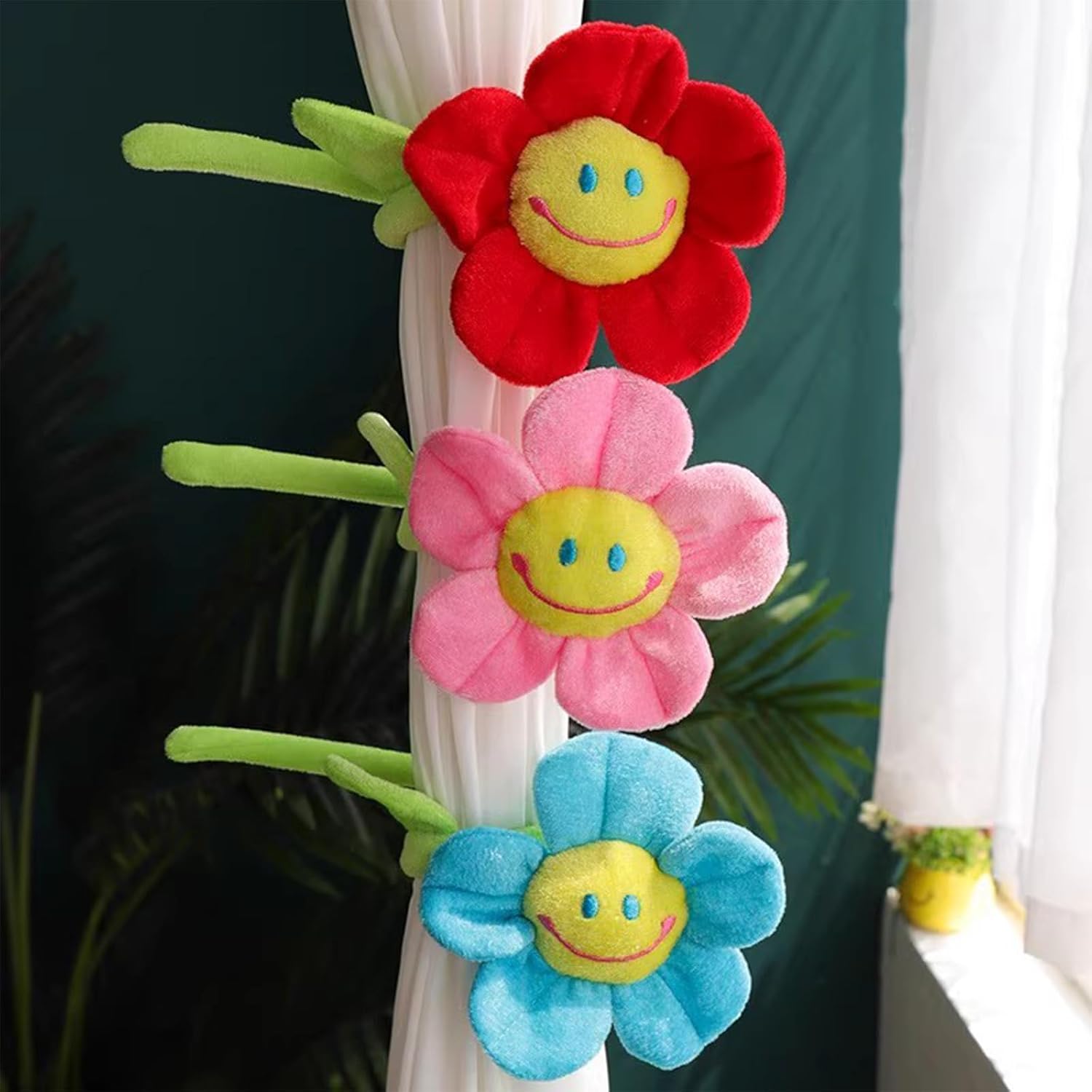 KWAGOCAR 8 Pack Artificial Plush Flowers Curtain Tiebacks