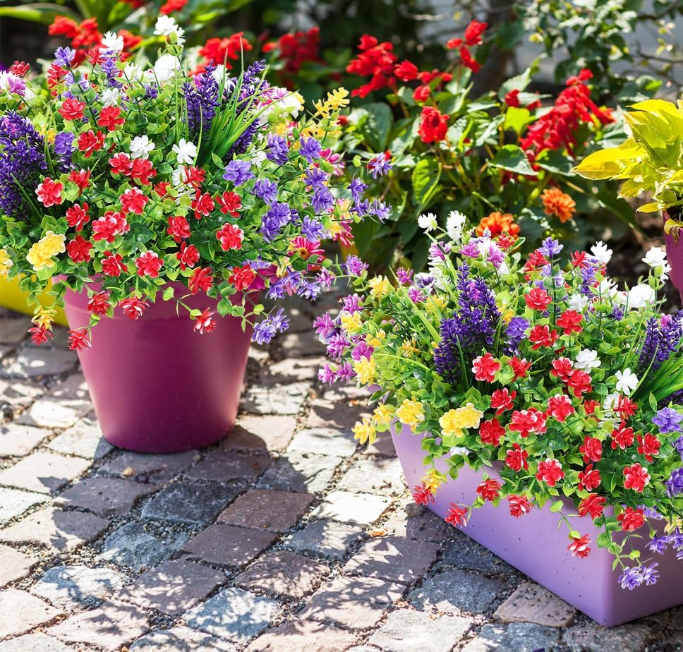 12 Bundles Artificial Eucalyptus Flowers UV Resistant Outdoor Decor
