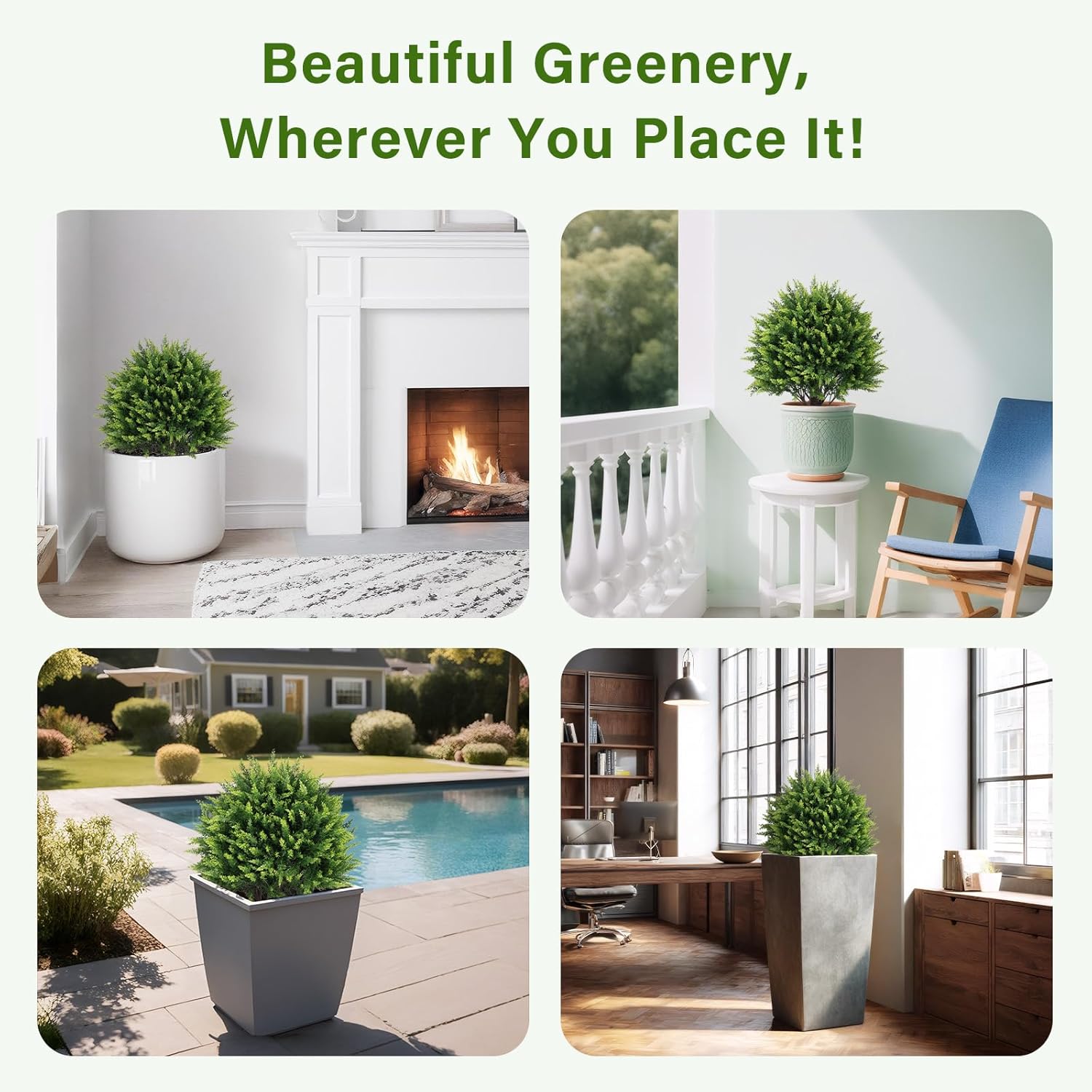 24 Inch Artificial Cedar Topiary Ball Trees Set of 2