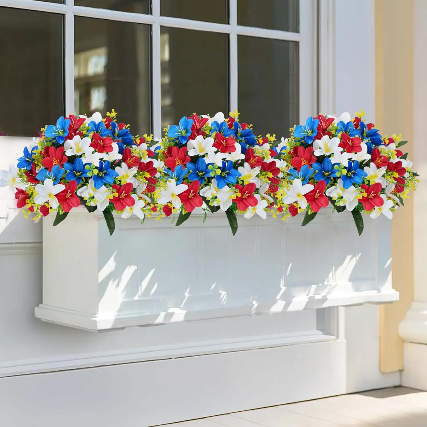 6 Bundles Patriotic Artificial Lily Flowers Red White Blue