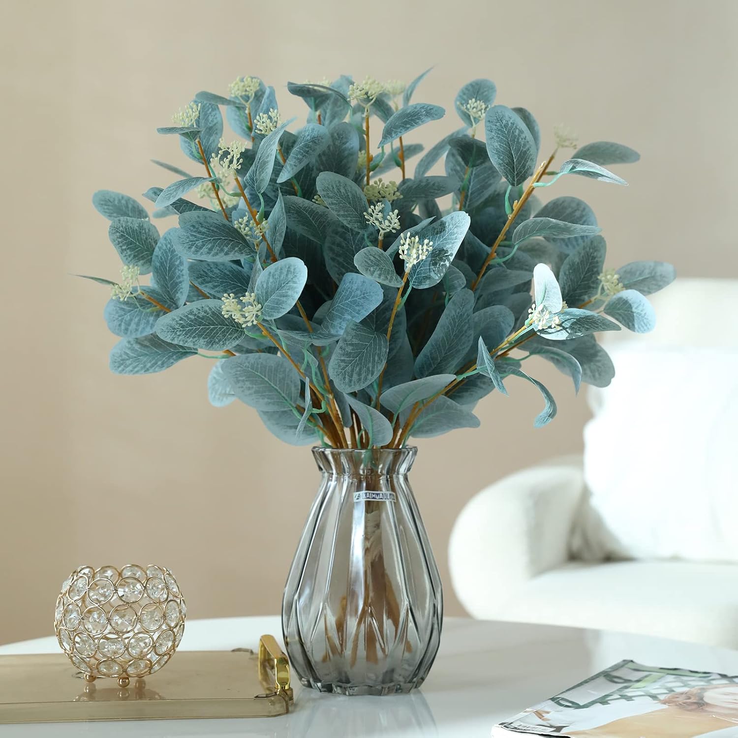 Rosscer 12Pcs Artificial Eucalyptus Stems with Leaves and Berries