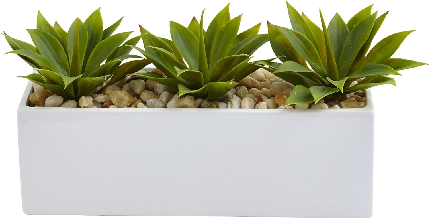 Nearly Natural 6916 Agave Succulent in Green Rectangular Planter
