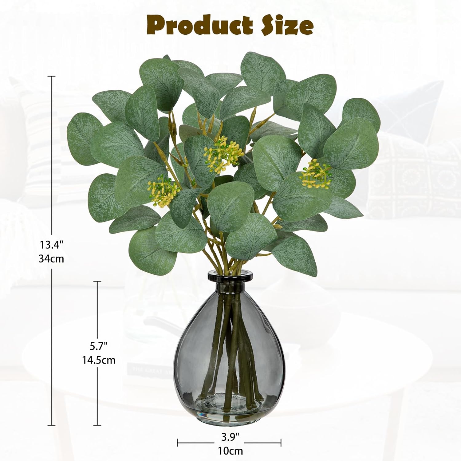 DILATATA Artificial Eucalyptus Stems in Glass Vase with Faux Water