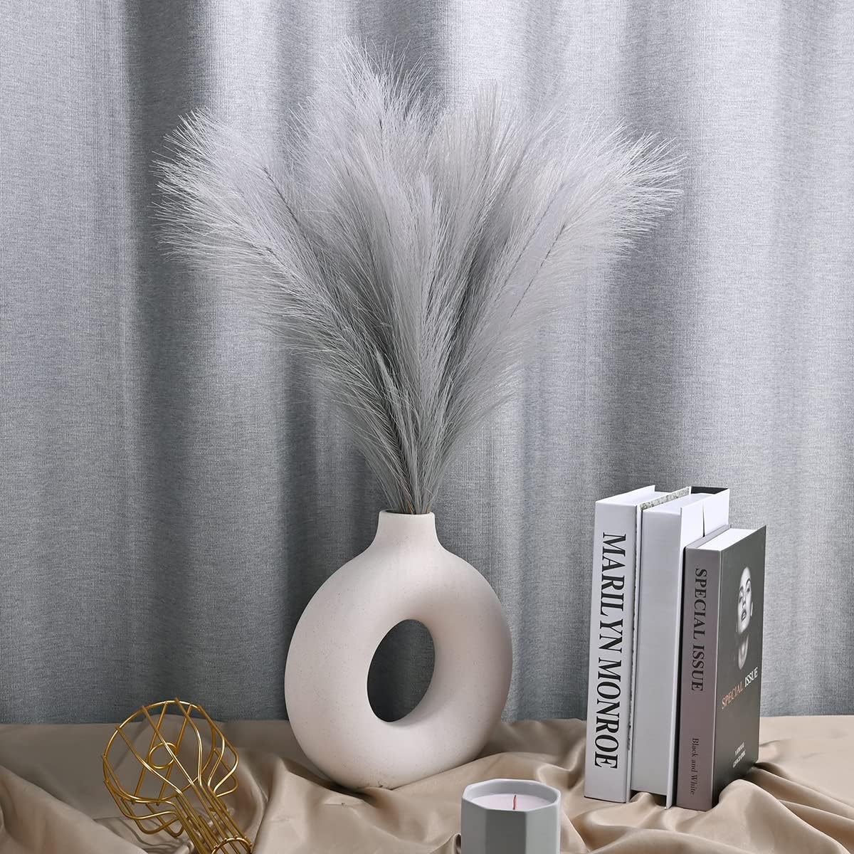U-LIAN 12PCS Grey Faux Pampas Grass 24 Inch Decor