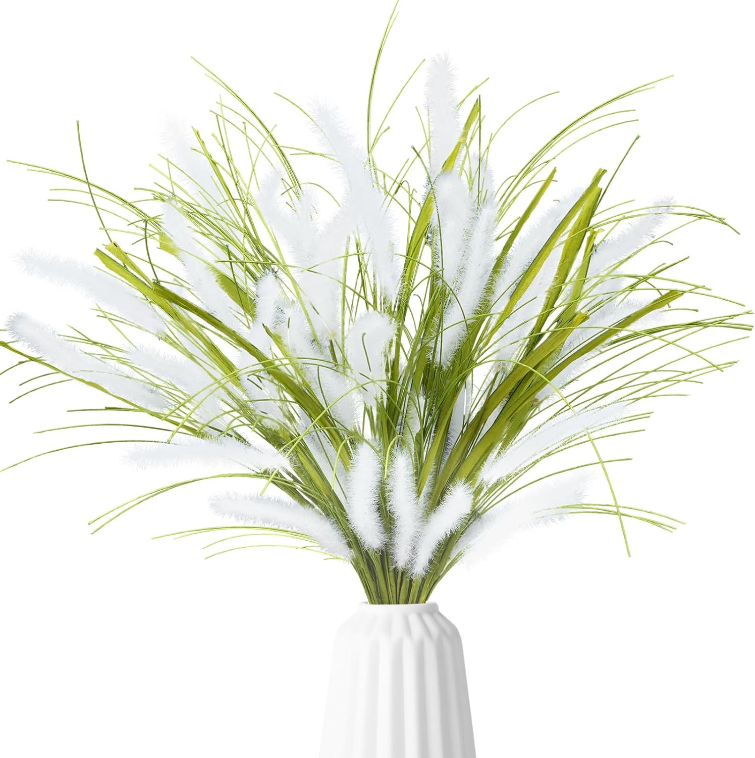 8PCS Artificial Foxtail Grass 21 Inch Green Pampas Grass Decor