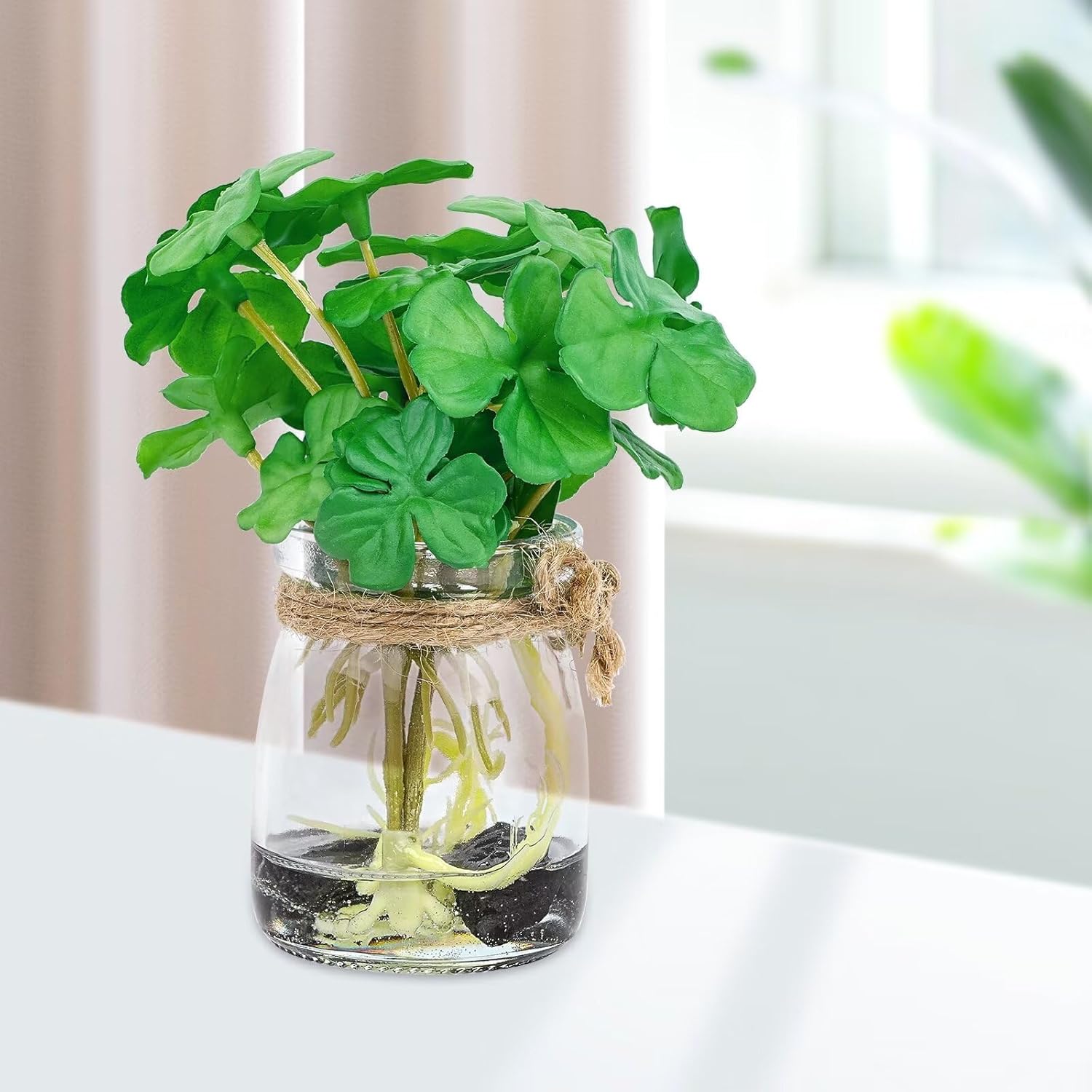 Lovmeety Mini Fake Plants Glass Vase Artificial Decor
