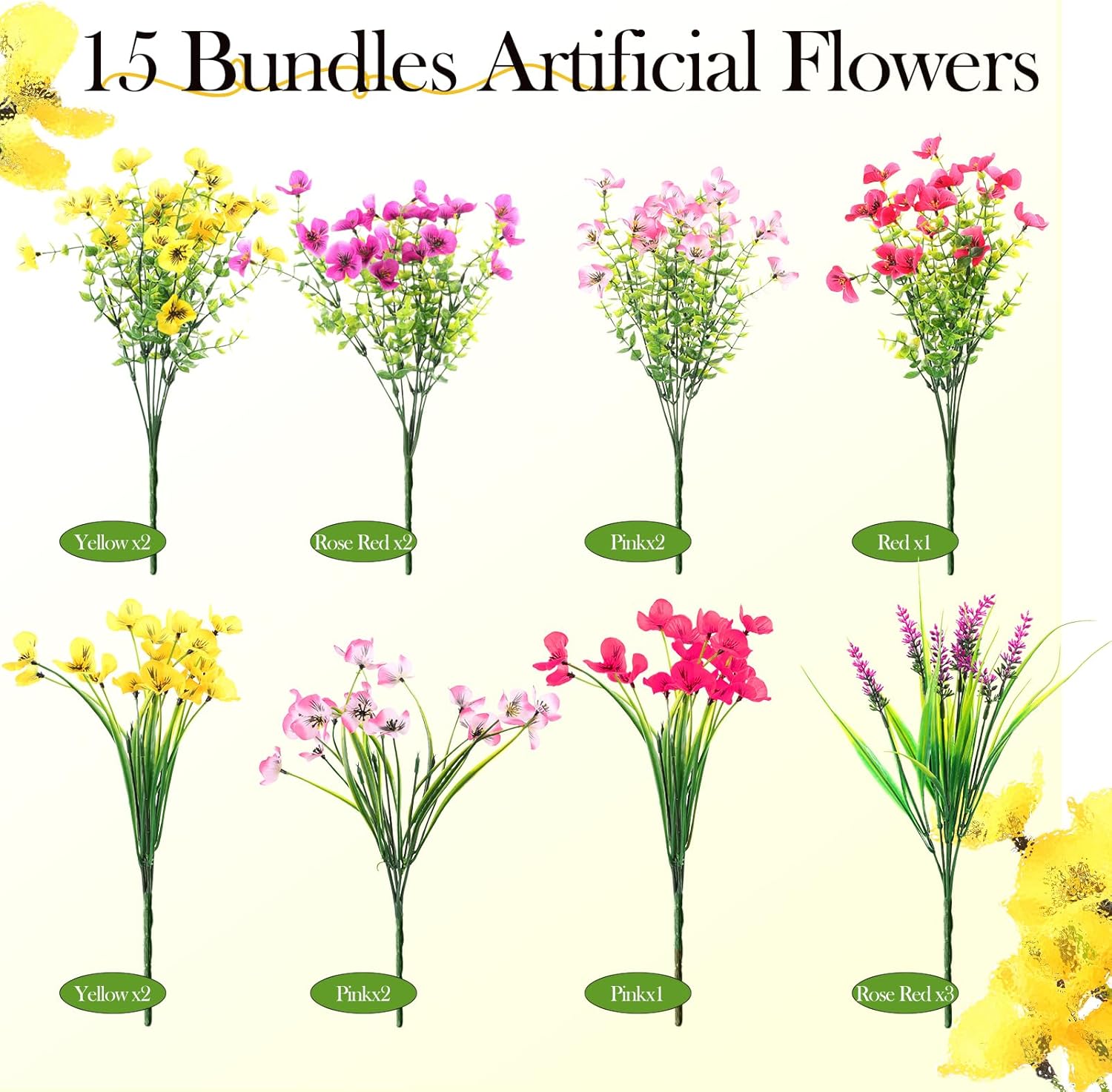 XYLENCO 15PCS Artificial Flowers for Outdoor and Indoor Use