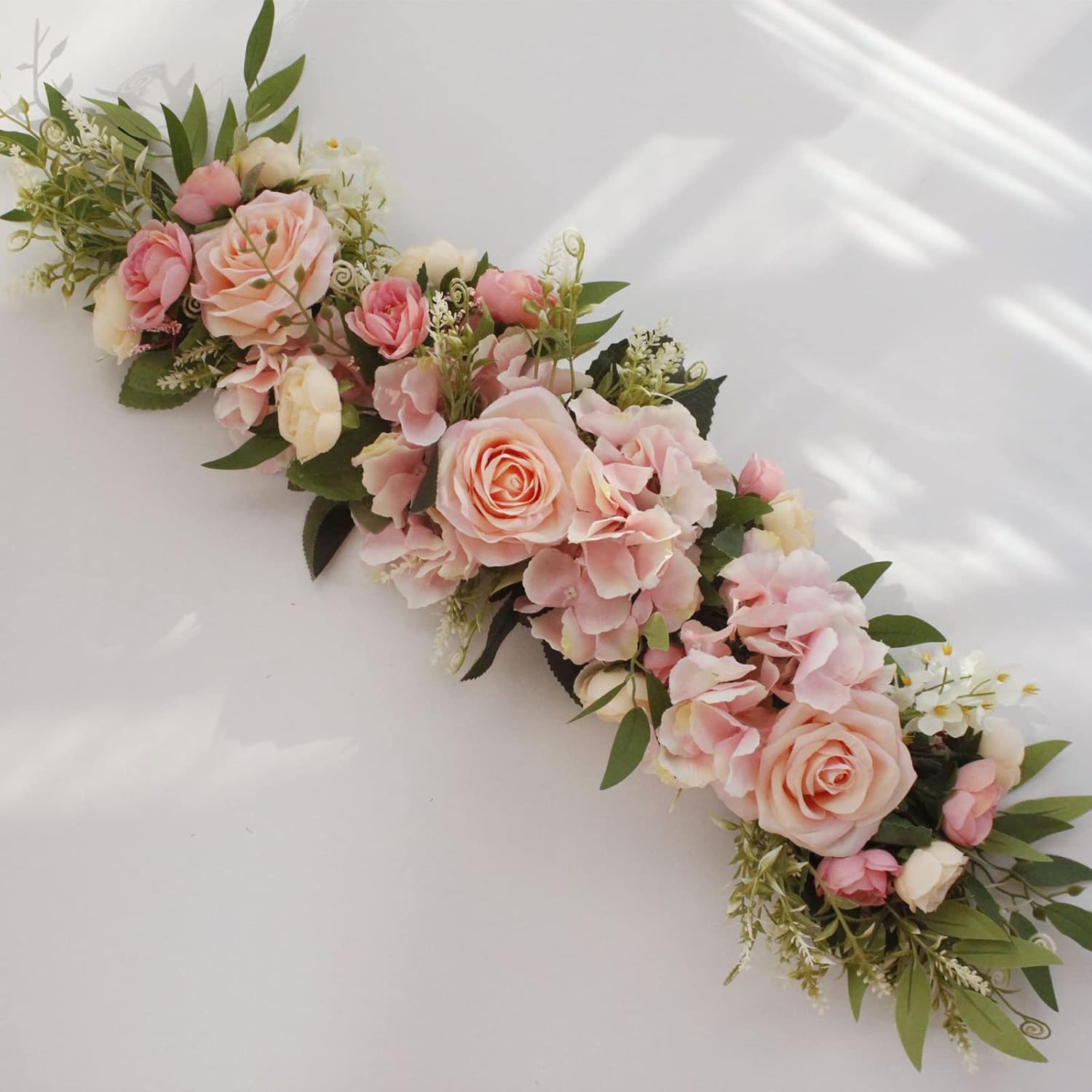 Pink Rose Wedding Arch Flowers with Greenery