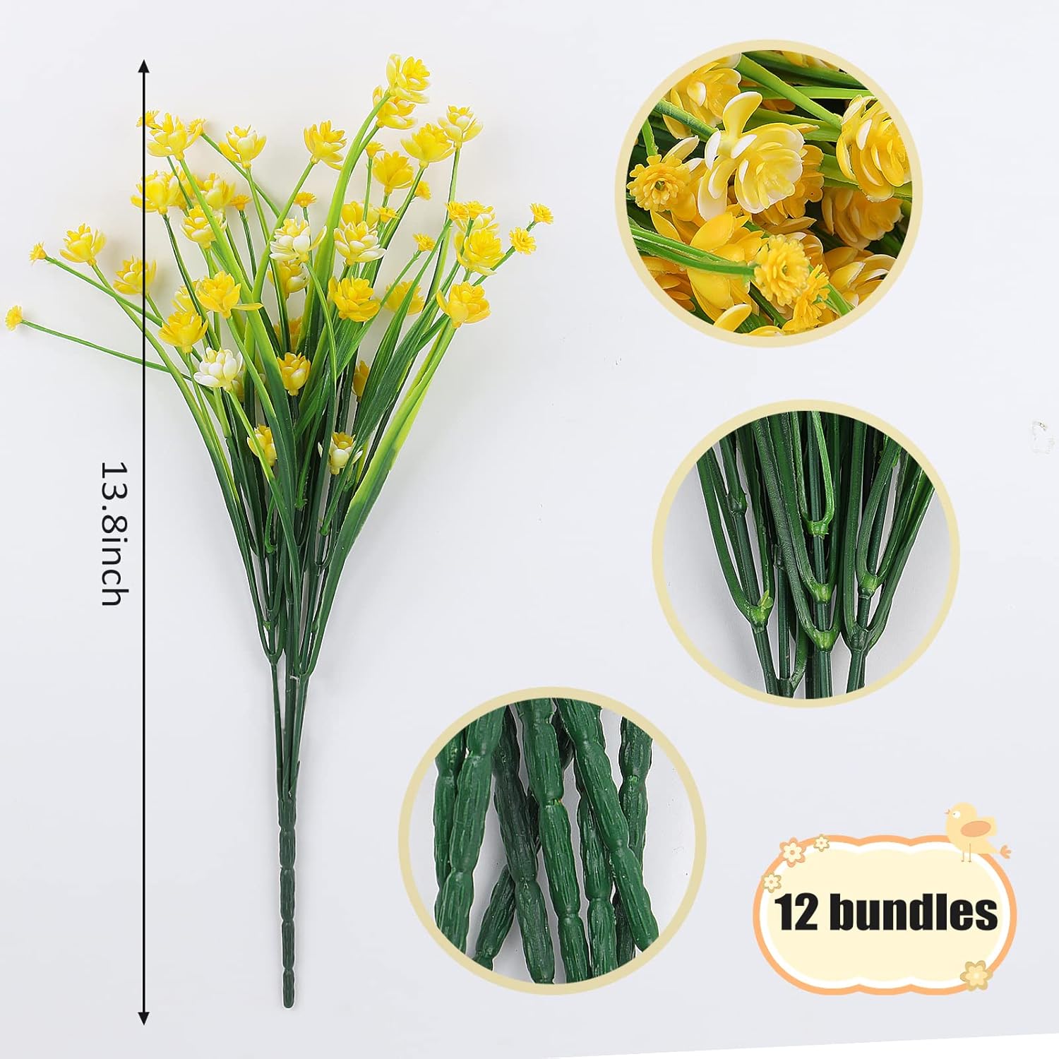 RECUTMS 12 Bundles Artificial Flowers and Grass for Outdoor Use