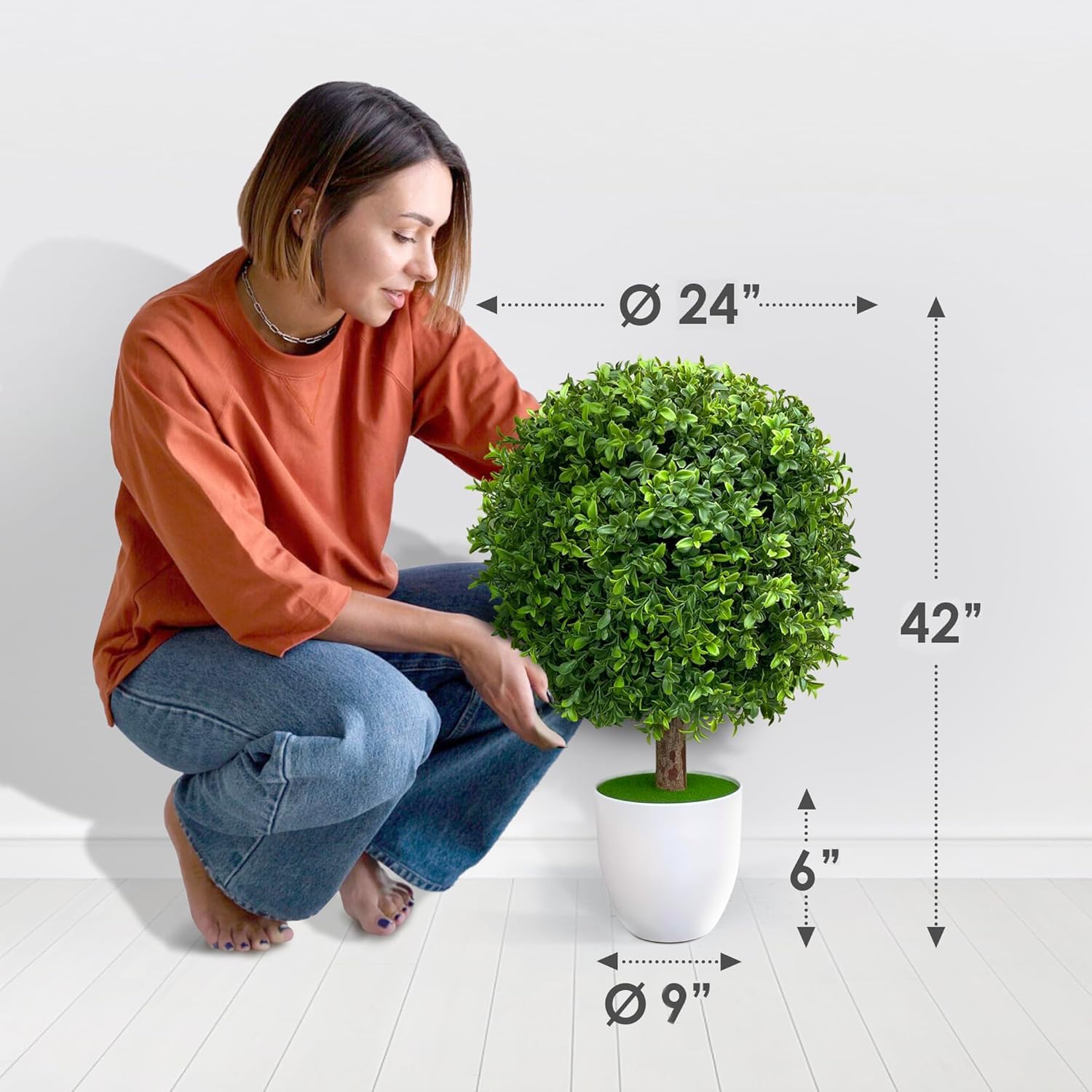 UV Resistant Artificial Boxwood Trees Set of 2 24 Inch