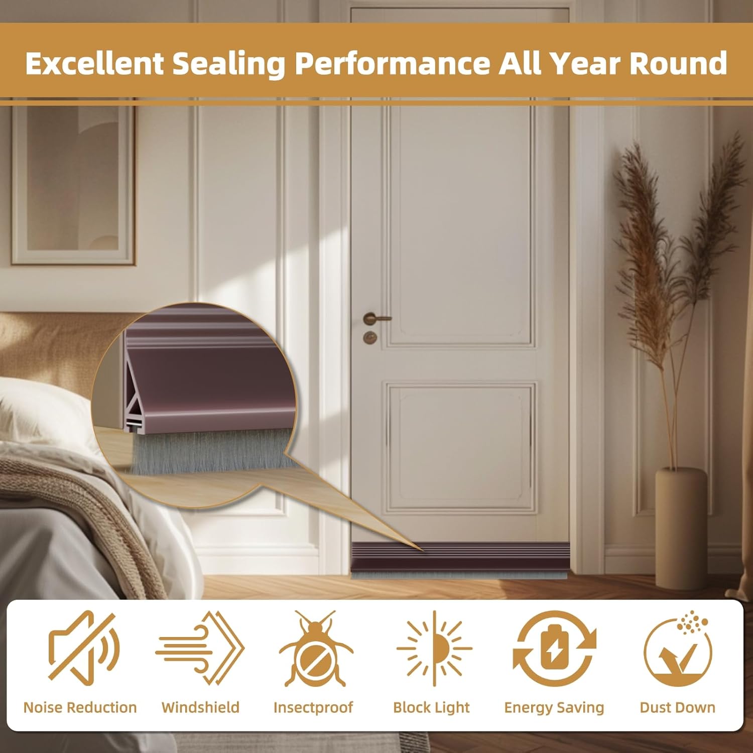 39 Inch Door Draft Stopper with Brush Strong Adhesive