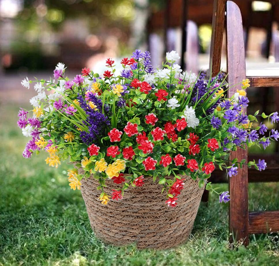 12 Bundles Artificial Eucalyptus Flowers UV Resistant Outdoor Decor