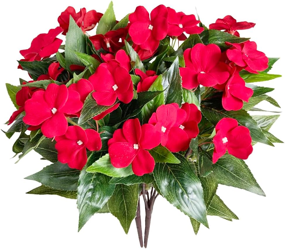 Artificial Impatiens Flowers 2PCS Red Outdoor Indoor Decor