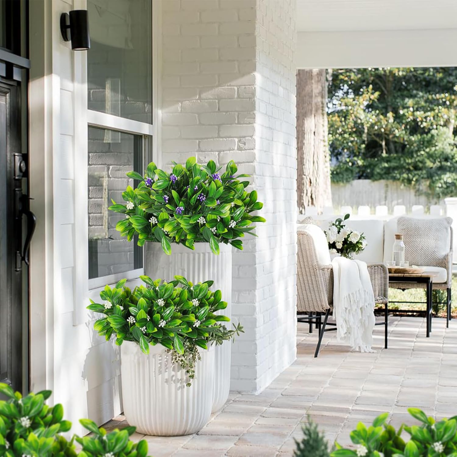 RECUTMS Artificial Shrubs with Fern Leaves and Hanging Roses