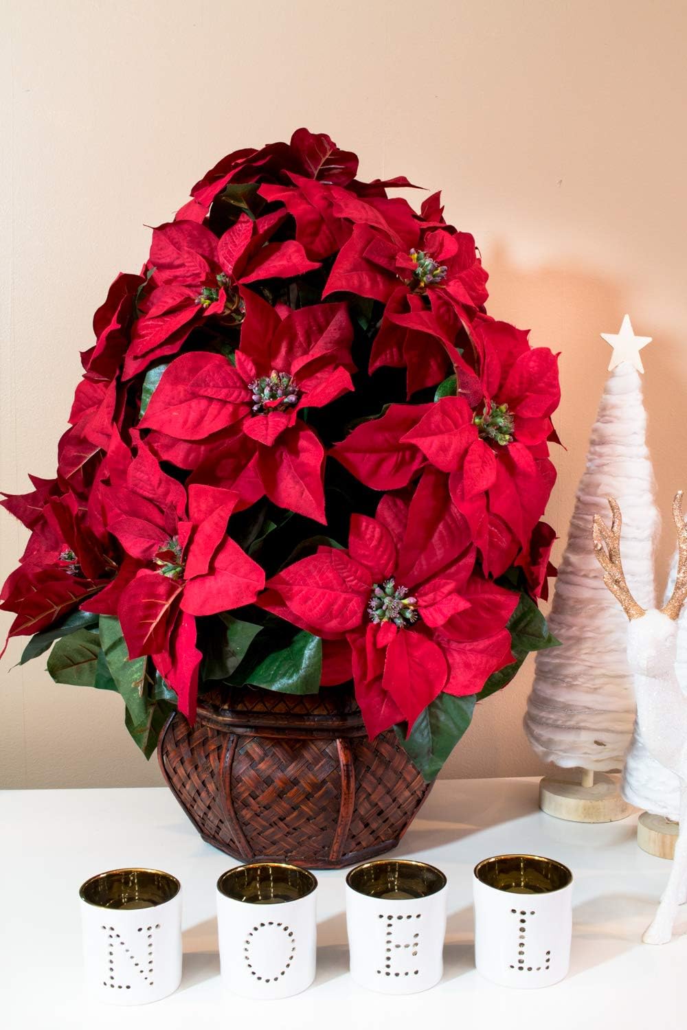 Nearly Natural 22in Poinsettia Silk Decor Arrangement
