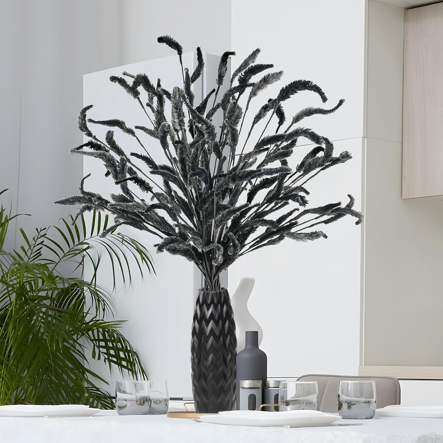 Black Dried Pampas Grass Faux Flowers 8pcs