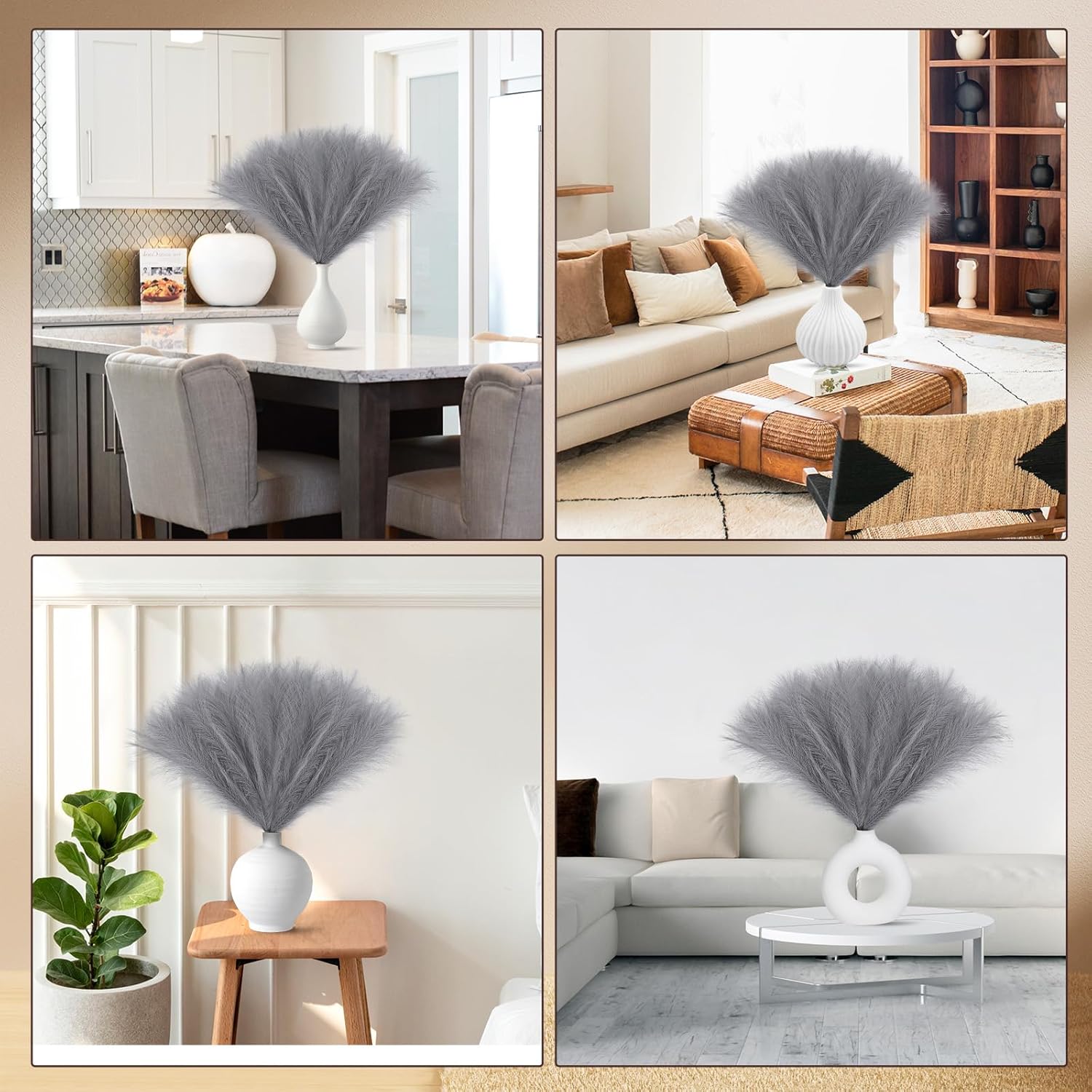 Faux Pampas Grass Decor 177 Inch 6pcs Light Grey